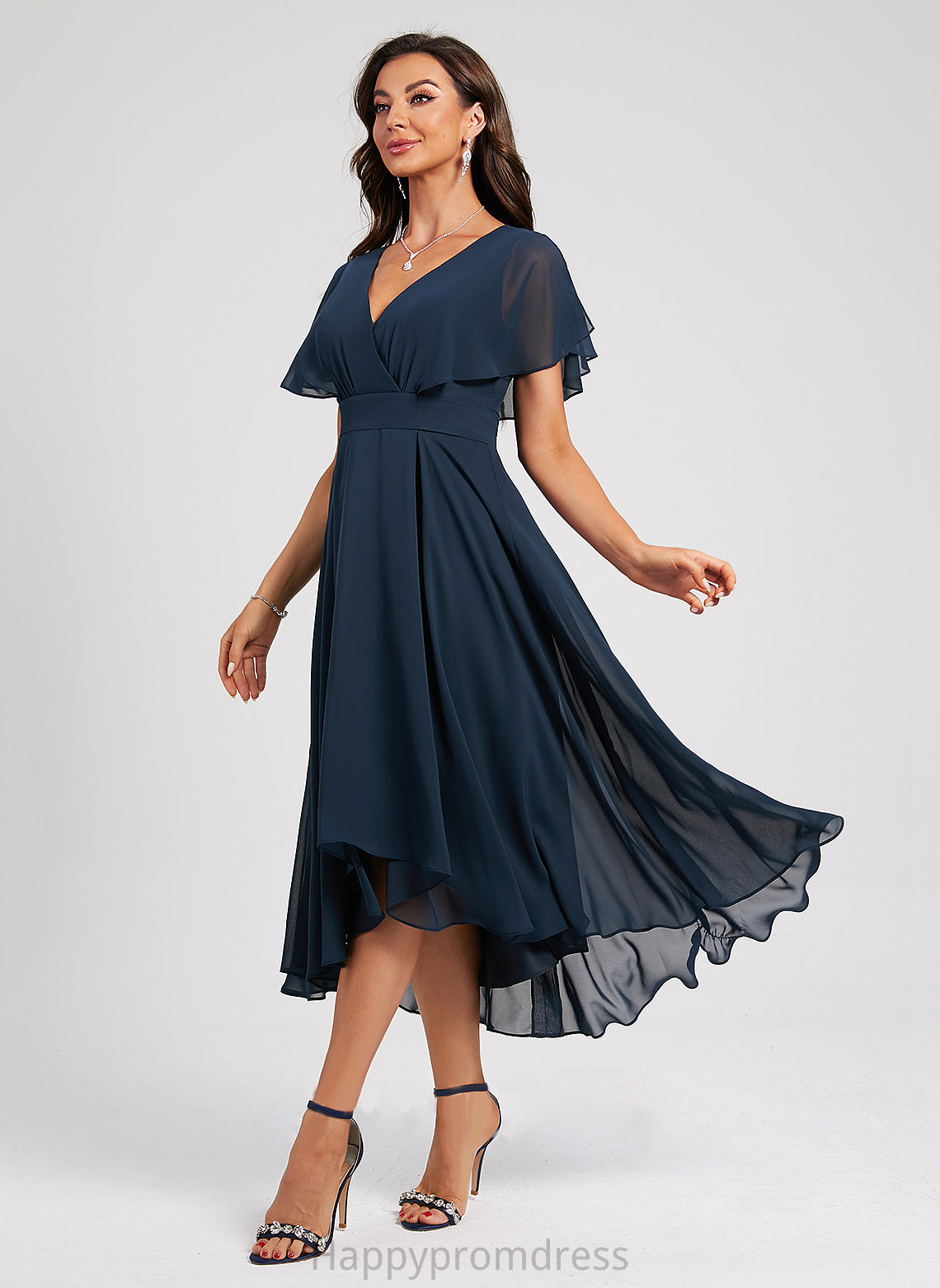 V-neck Cocktail Dresses Asymmetrical Cameron Chiffon With A-Line Sash Cocktail Dress