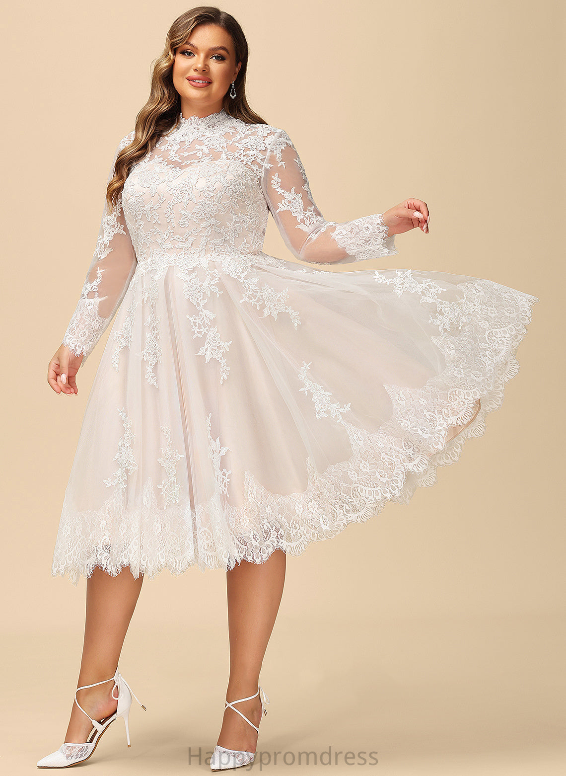 Wedding Dresses A-Line Knee-Length Janiyah Lace Tulle Illusion Dress Wedding