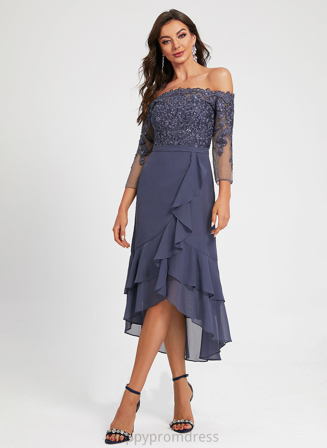 Off-the-Shoulder Asymmetrical Dress Chiffon Trumpet/Mermaid With Sequins Cocktail Gloria Cocktail Dresses