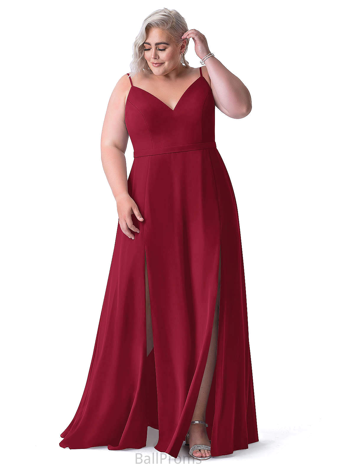 Tricia Natural Waist A-Line/Princess V-Neck Floor Length Sleeveless Bridesmaid Dresses