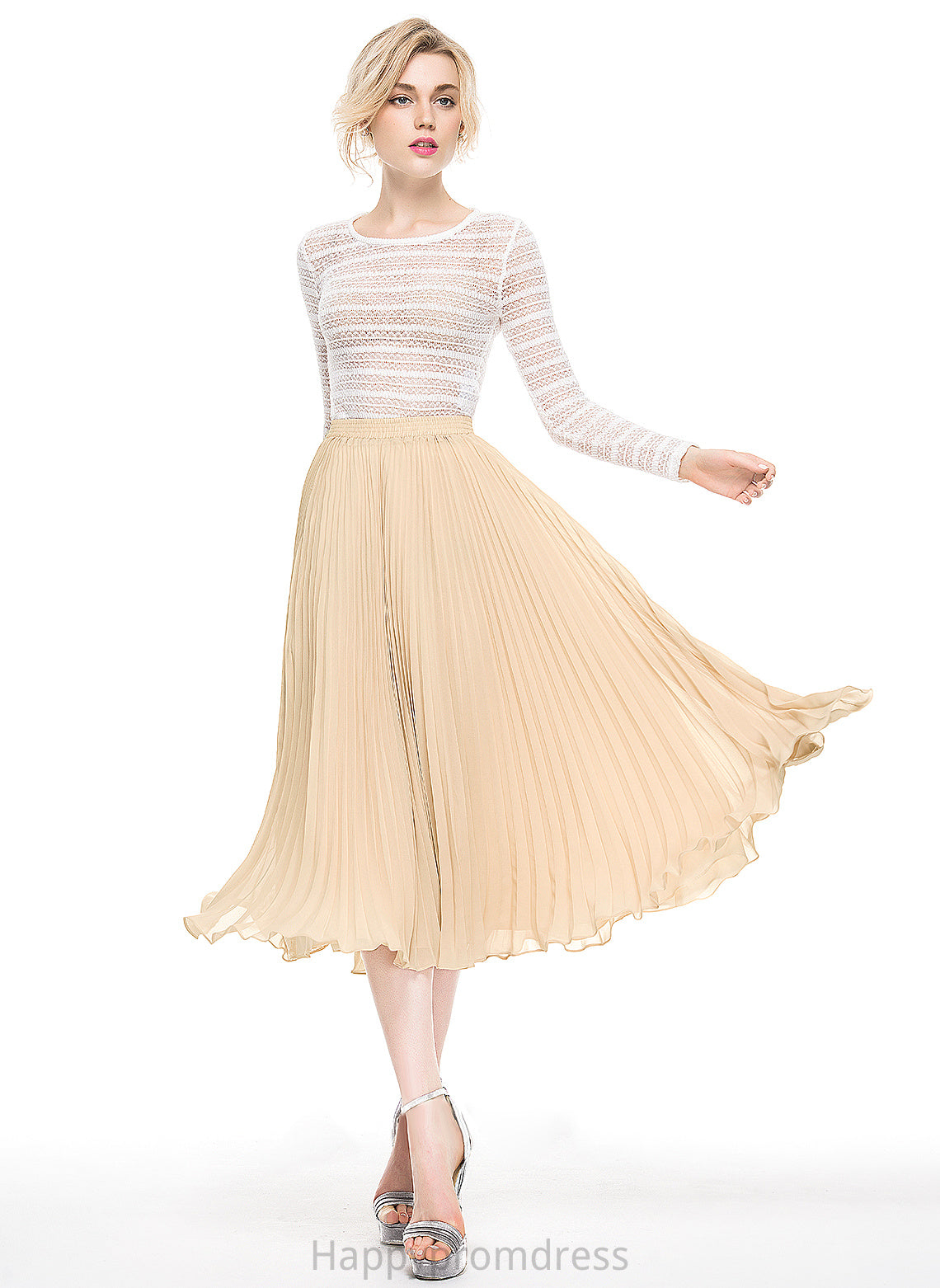 Cocktail Dresses With Chiffon A-Line/Princess Cocktail Pleated Skirt Tea-Length Mary