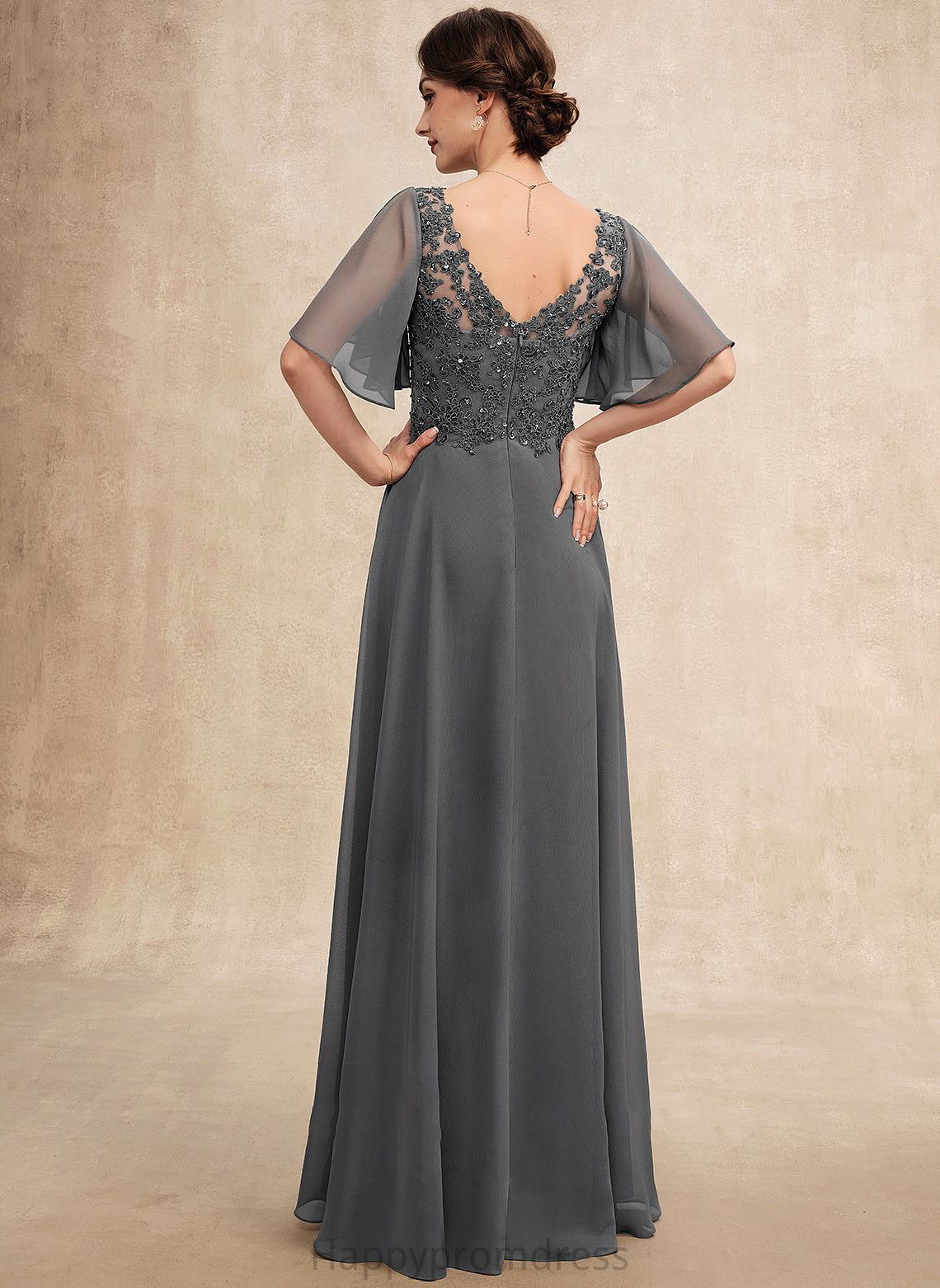 Bride of V-neck A-Line Mother of the Bride Dresses Floor-Length Dress Lace Hope Mother Sequins Beading With Chiffon the