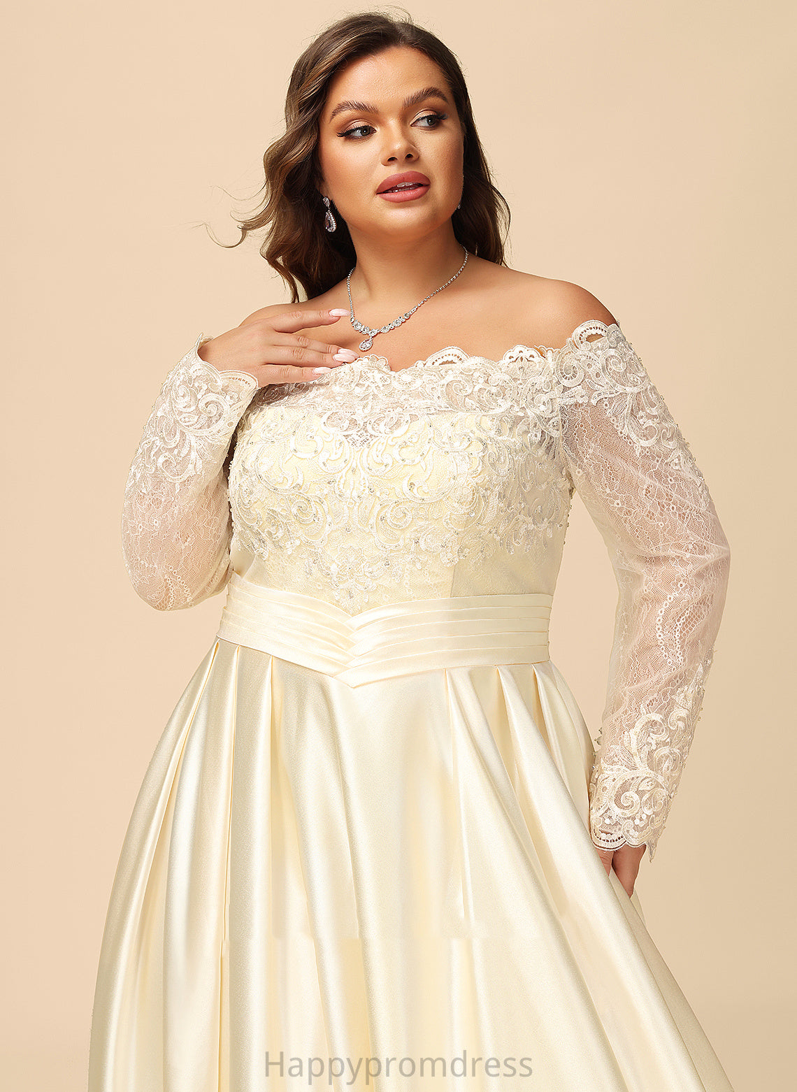 Wedding Dress Off-the-Shoulder Ball-Gown/Princess Wedding Dresses Sweep Lace With Train Beading Satin Yadira Sequins