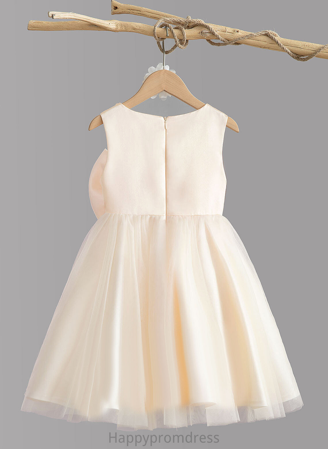 With Scalloped Sleeveless Girl - Flower Girl Dresses A-Line Knee-length Pru Satin Dress Beading/Bow(s) Flower Neck