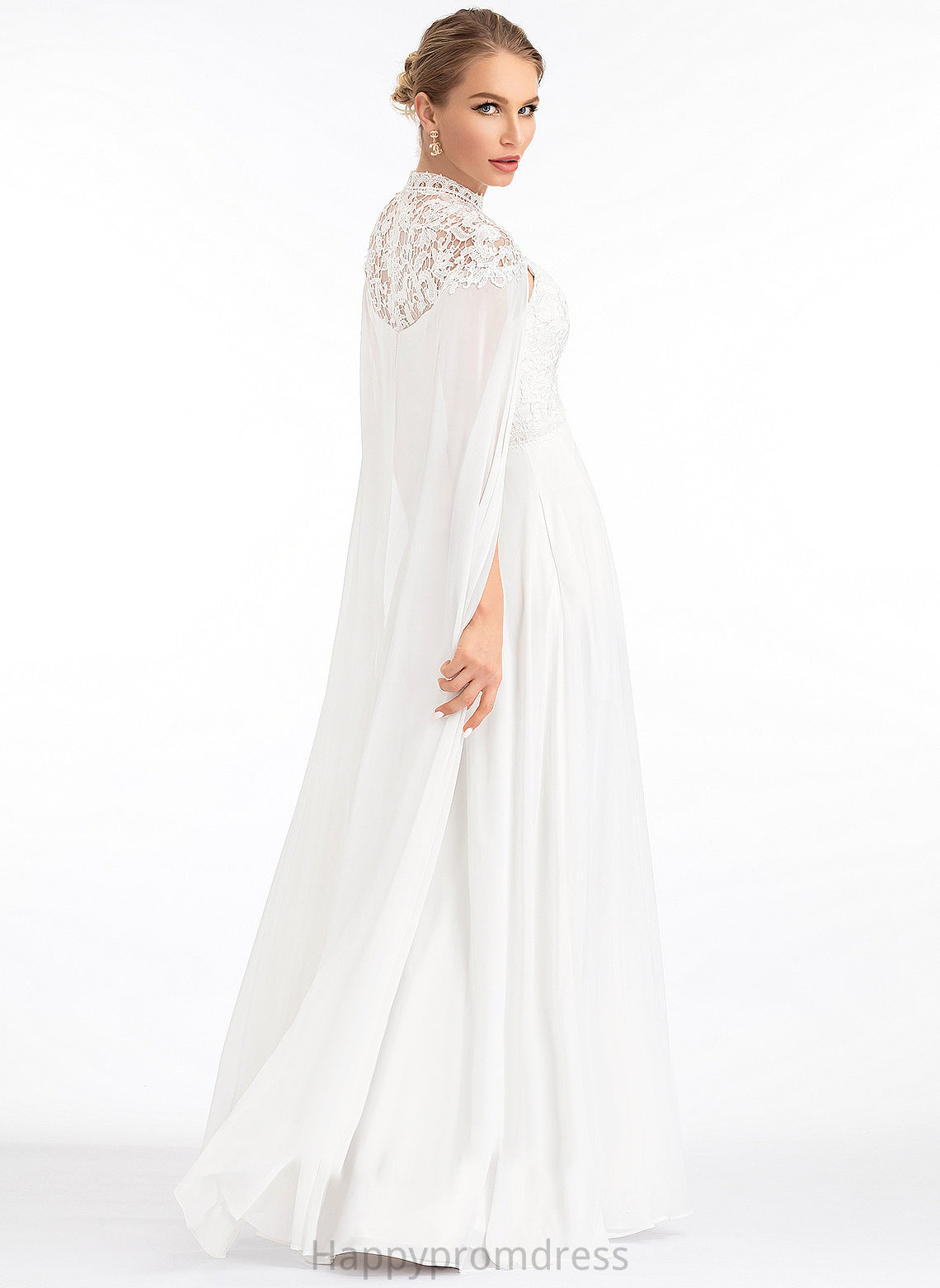 Wedding A-Line Kaylyn High Wedding Dresses Chiffon Floor-Length Lace Dress Neck