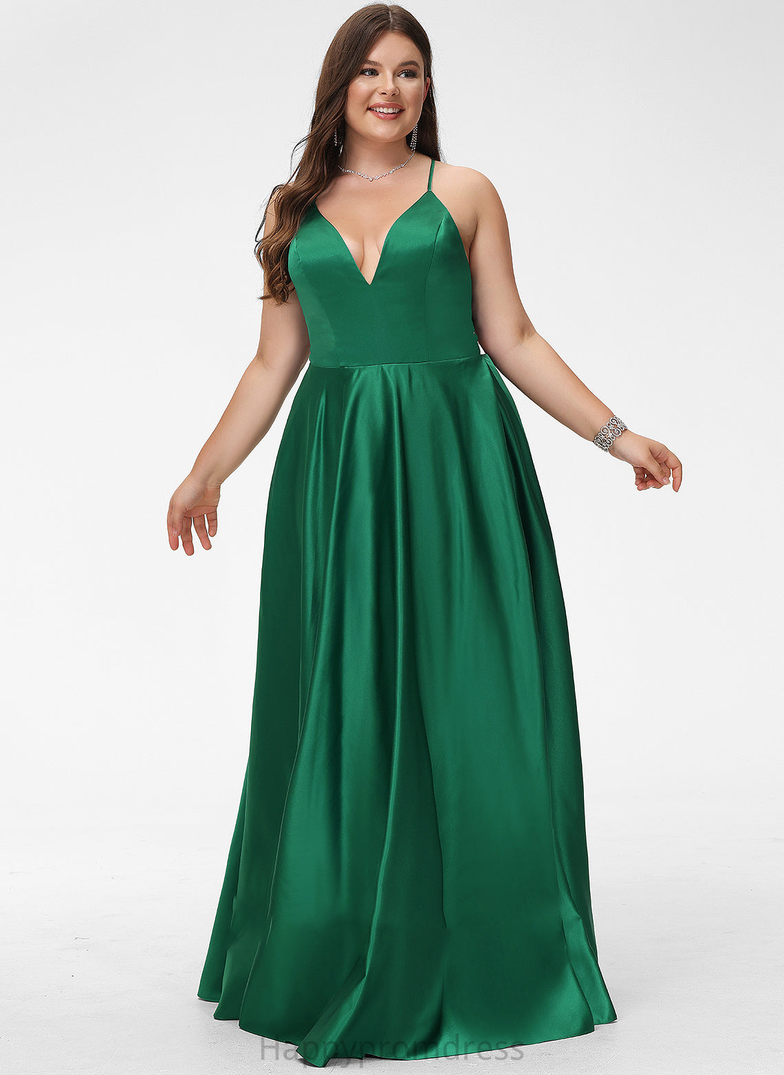 Floor-Length Satin Prom Dresses A-Line V-neck Ina