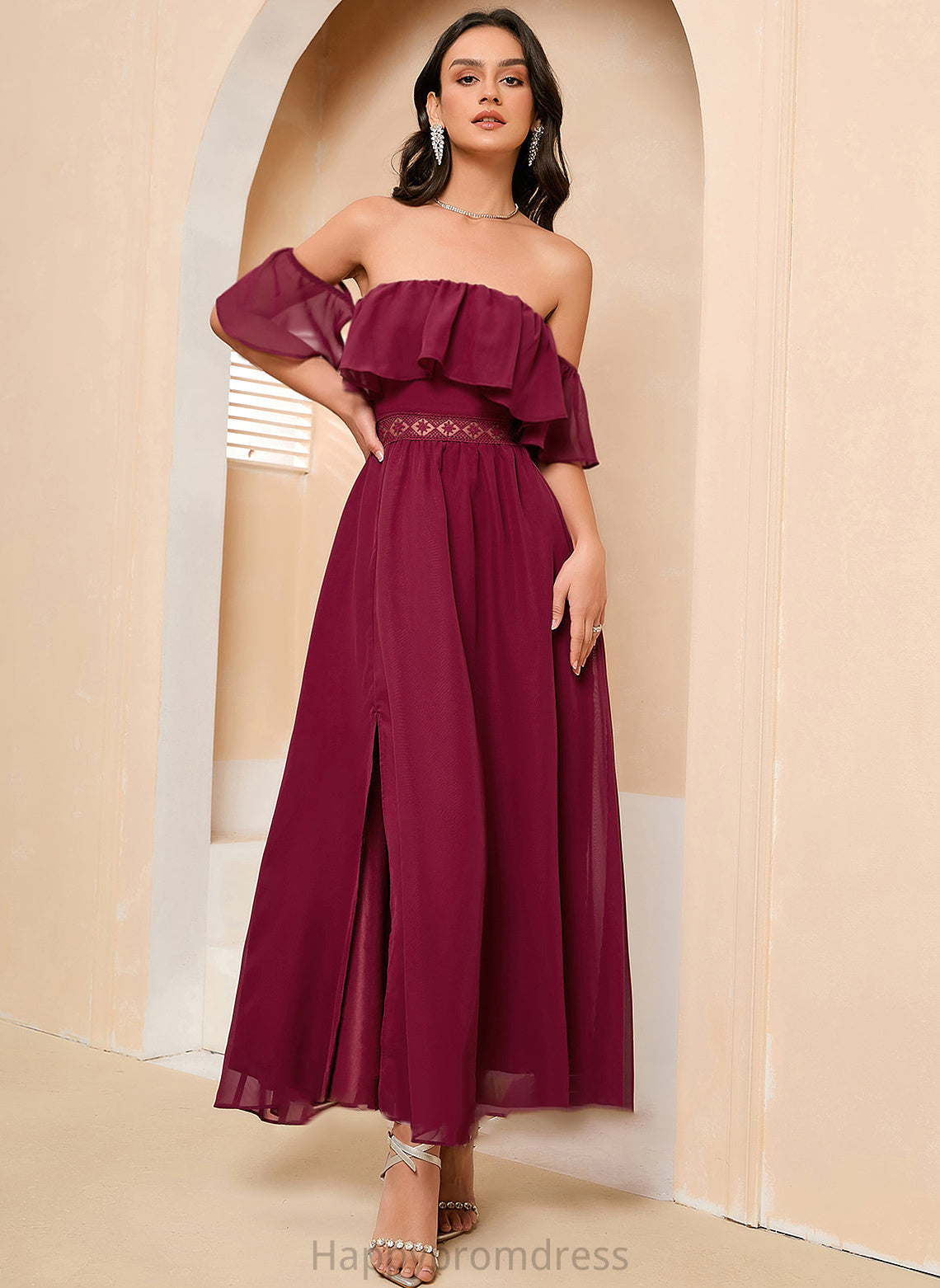 Prom Dresses With Off-the-Shoulder Ankle-Length A-Line Front Split Nita