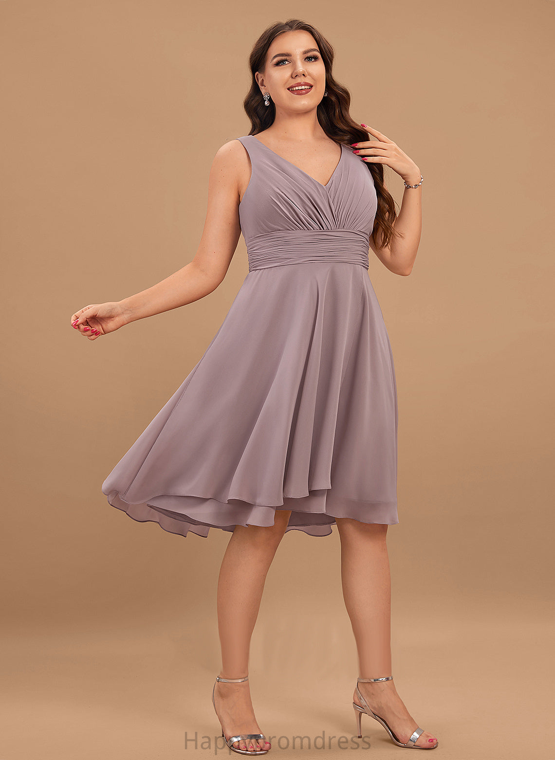 V-neck A-Line Ruffle With Asymmetrical Cocktail Cocktail Dresses Jacquelyn Chiffon Dress