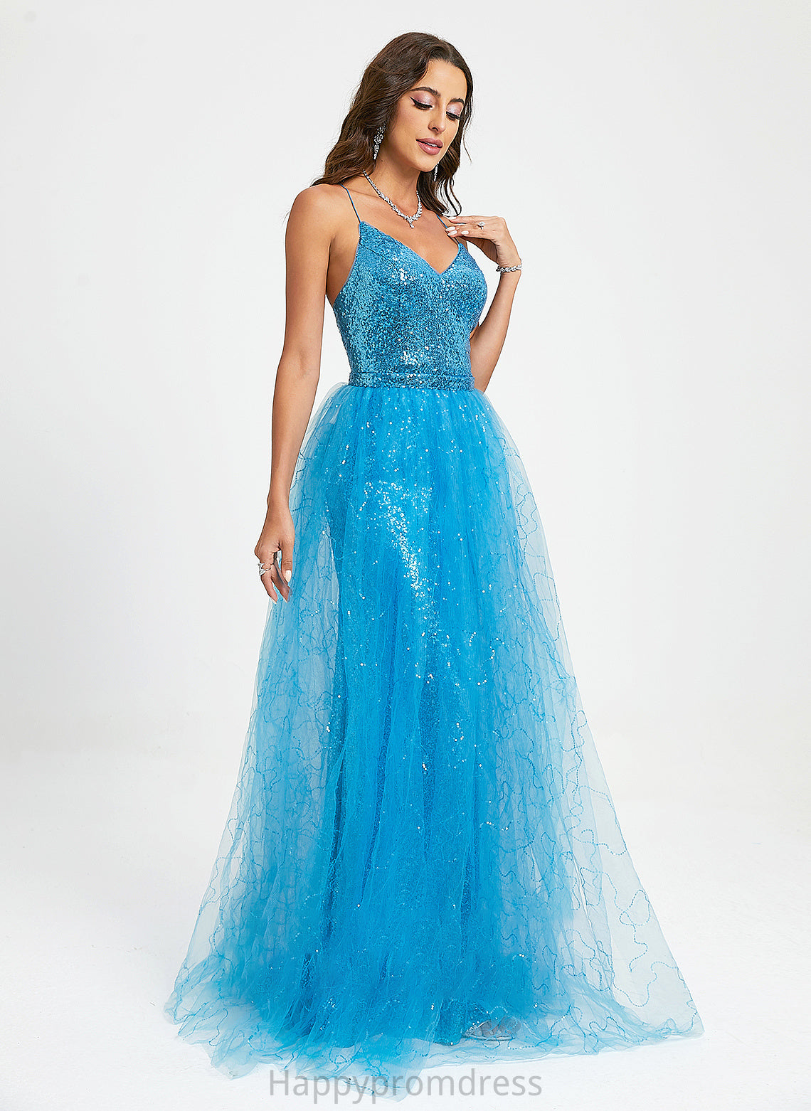 Prom Dresses Ball-Gown/Princess Karina Floor-Length Sequins Tulle With V-neck