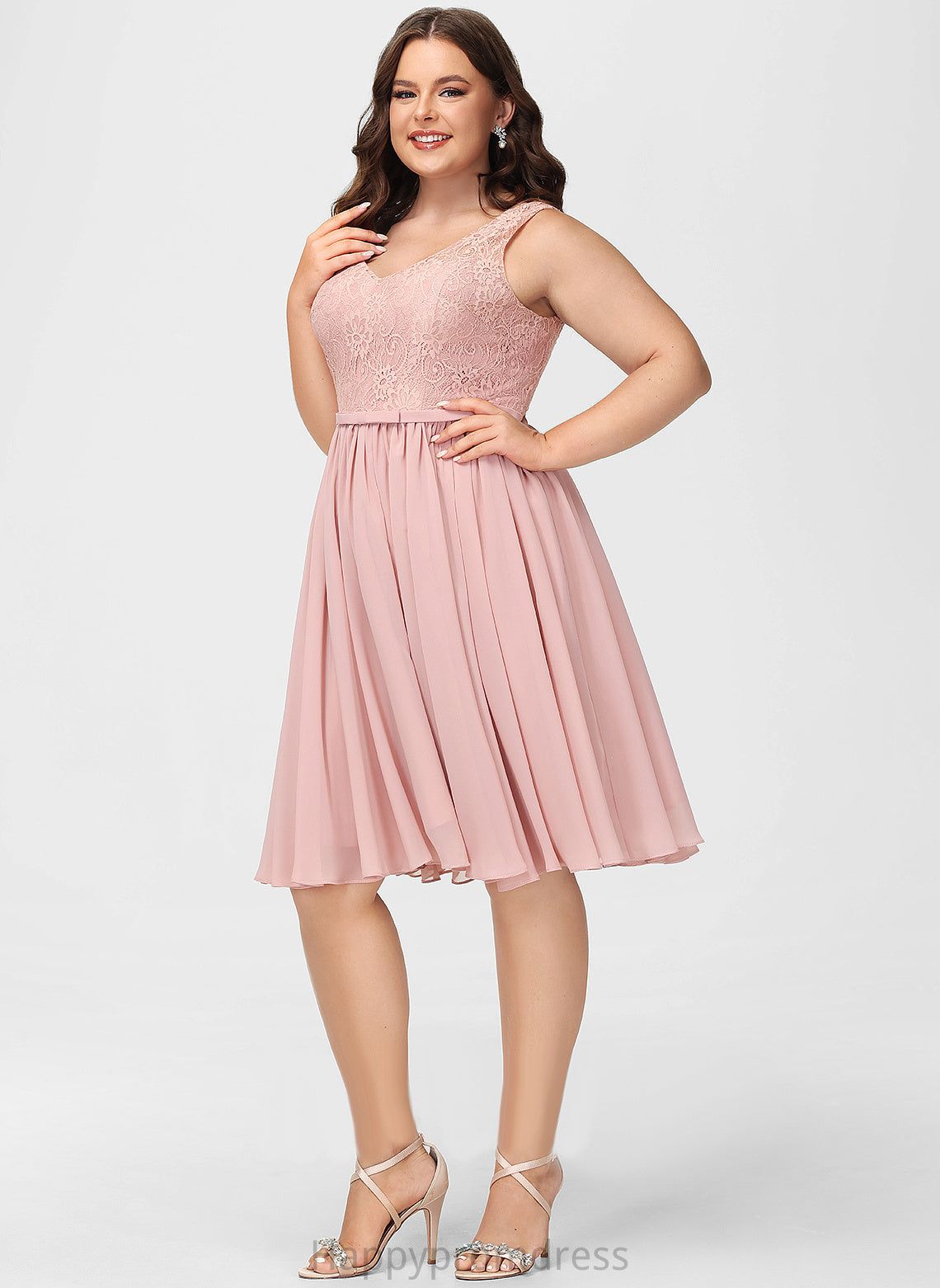 A-Line With Bow(s) Lace V-neck Knee-Length Janiah Dress Chiffon Cocktail Dresses Lace Cocktail