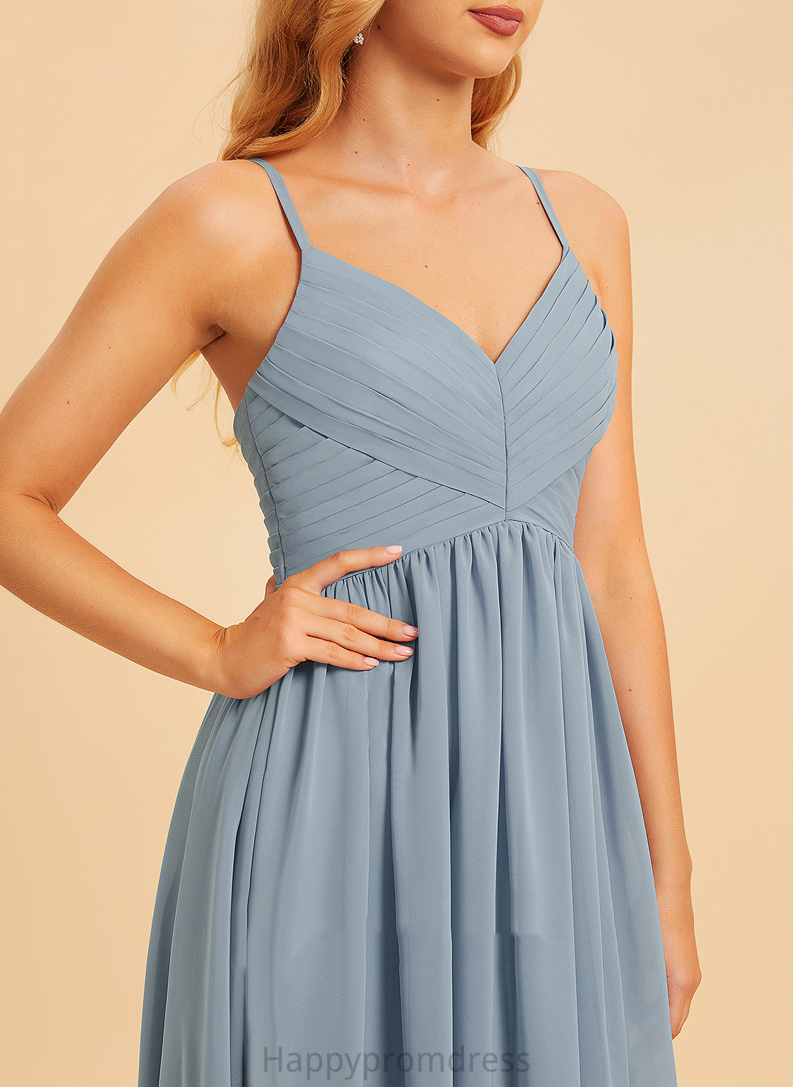 V-neck Neckline Floor-Length SplitFront A-Line Silhouette Length Fabric Embellishment Bianca Straps Sleeveless Bridesmaid Dresses