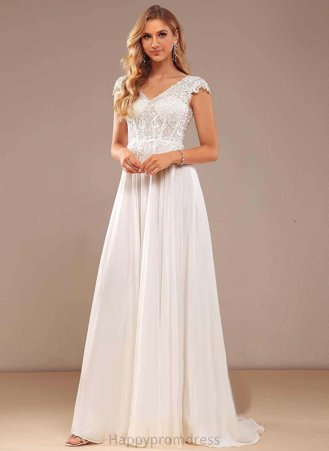 Wedding Abigail V-neck Sweep Dress A-Line Chiffon Wedding Dresses Lace Train With Lace