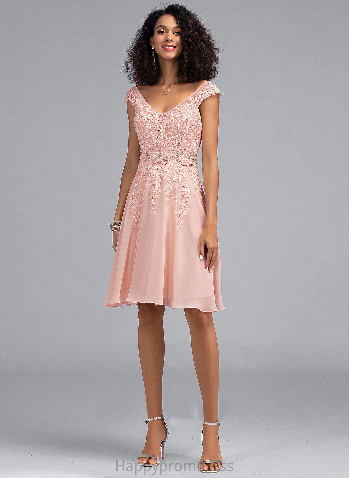 Ryleigh A-Line Cocktail Dress Chiffon Beading With Cocktail Dresses Lace Lace Knee-Length V-neck