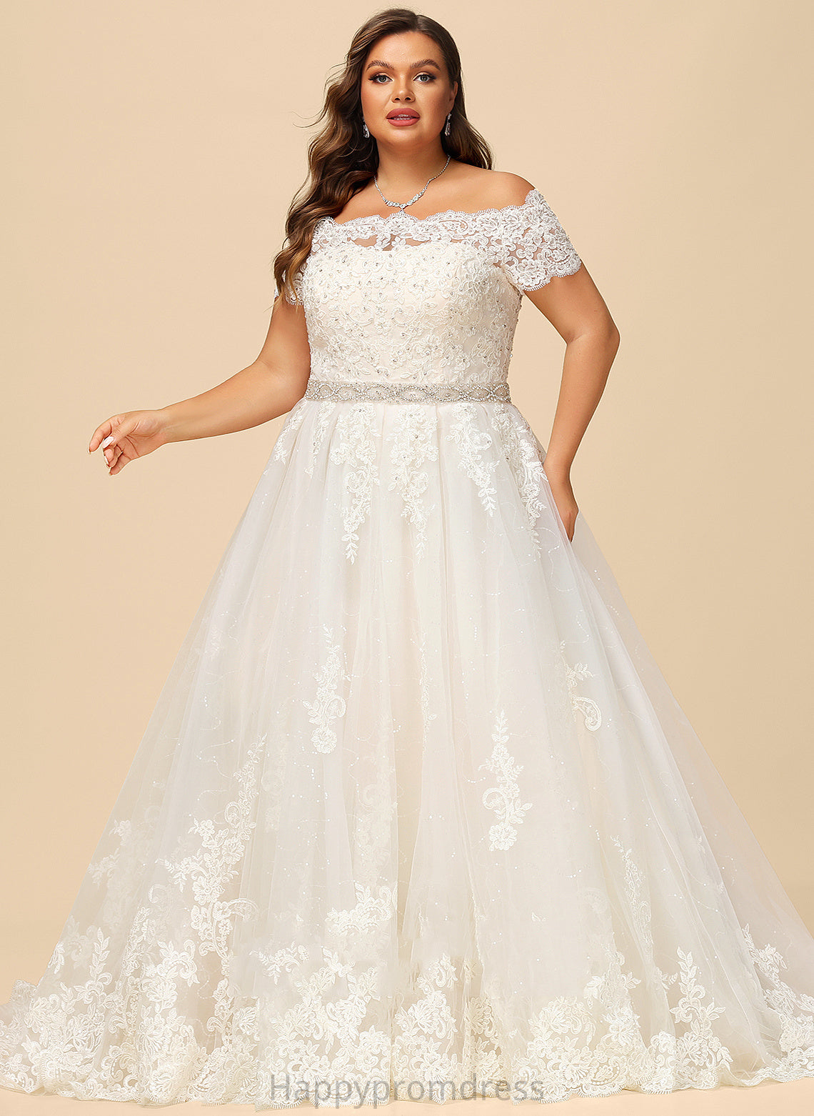 Tulle Beading Off-the-Shoulder Train Wedding Dress Lace With Court Ball-Gown/Princess Wedding Dresses Sequins Kadence