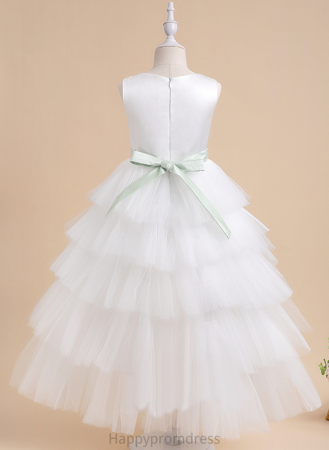 - With Flower Ball-Gown/Princess Tulle Asymmetrical Brooklynn (Detachable Neck Girl sash) Scoop Sash/Beading Flower Girl Dresses Sleeveless Dress