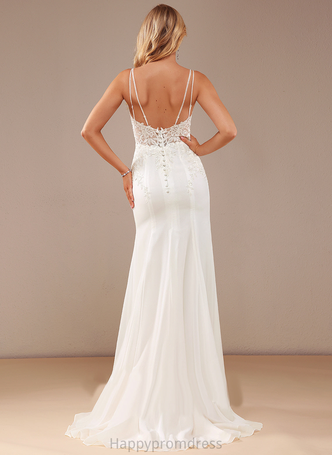 Wedding Wedding Dresses Lace Trumpet/Mermaid Train Lace Beading V-neck Chiffon Dress Teagan With Court