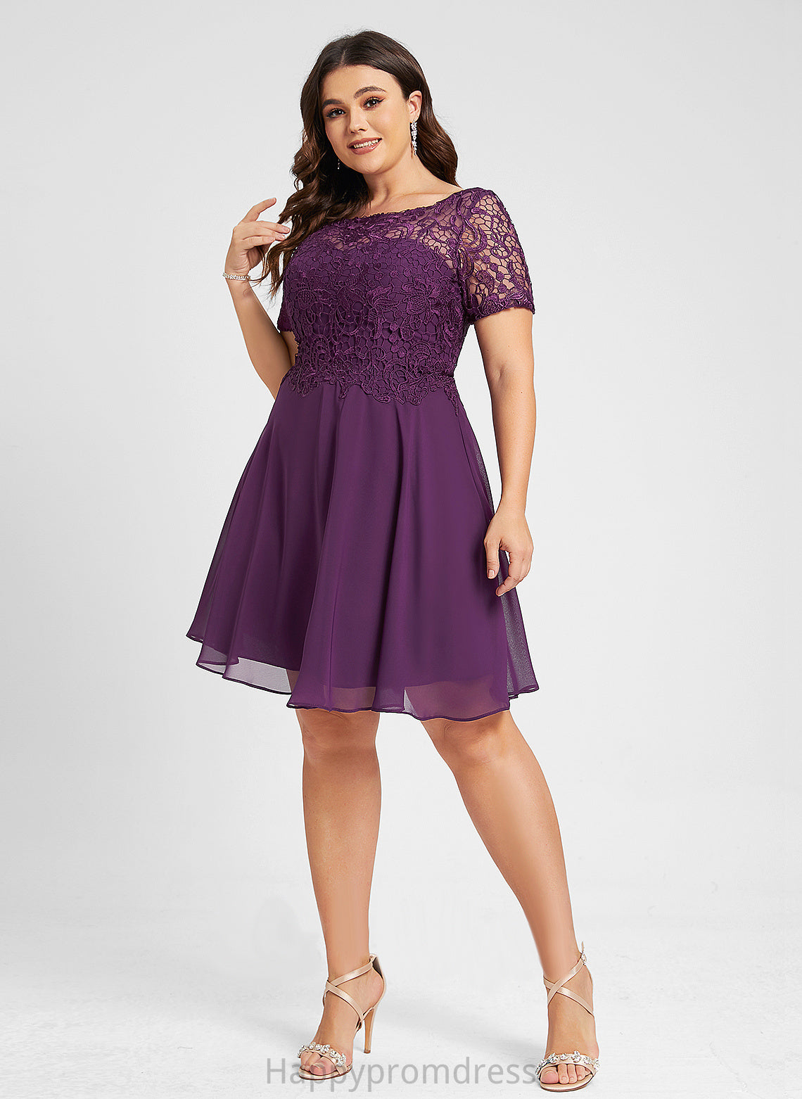 Neck Dress A-Line Cocktail Dresses Areli Scoop Lace Chiffon Knee-Length Cocktail