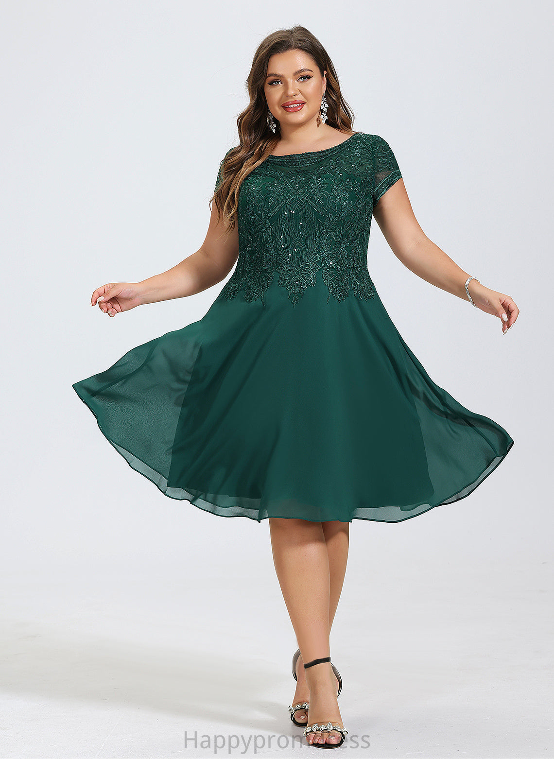 A-Line Cocktail Dresses Knee-Length Neck Scoop Sequins Dress With Cocktail Adelaide Chiffon Lace