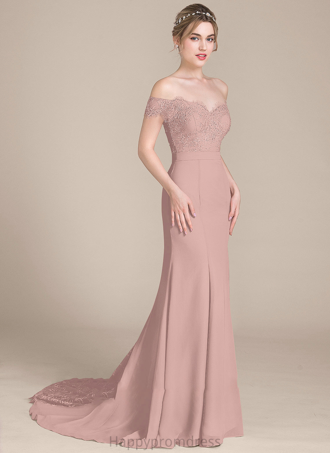 Court Lace Sequins Off-the-Shoulder Trumpet/Mermaid With Prom Dresses Train Chiffon Estrella