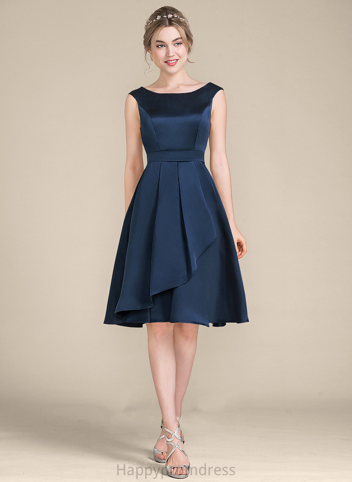 Neck Satin With Anahi Ruffles Dress Cascading Scoop Knee-Length Homecoming Dresses A-Line Homecoming