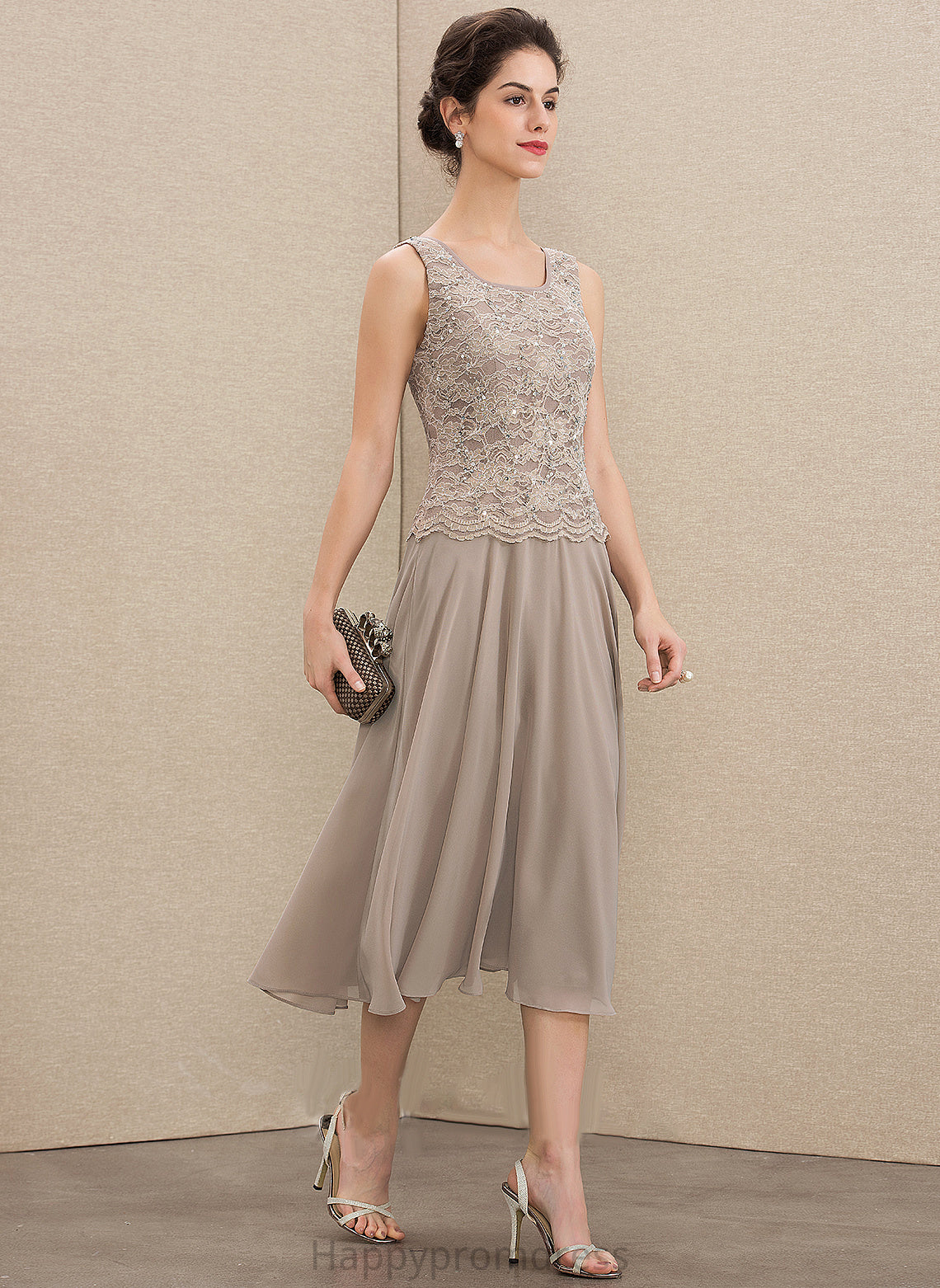 Sequins A-Line of With Neck Dress Mother Mother of the Bride Dresses Chiffon Scoop the Bride Lace Lucy Tea-Length