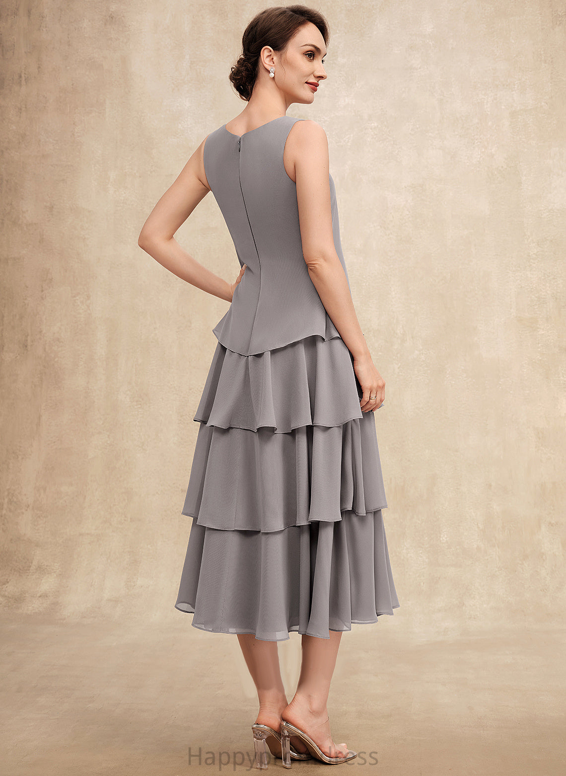 Tea-Length Chiffon A-Line Ruffles the Bride Scoop Mother With of Neck Cascading Julissa Dress Mother of the Bride Dresses