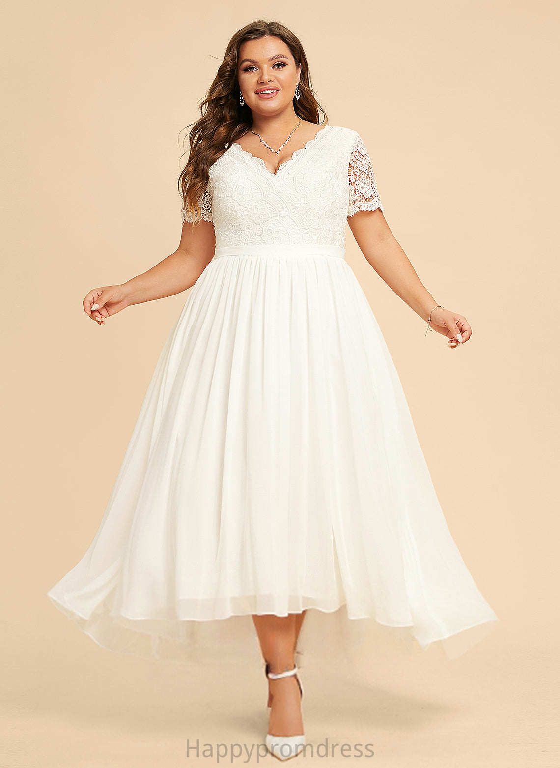 V-neck Noemi Wedding Dresses Wedding A-Line Dress Asymmetrical Chiffon Lace