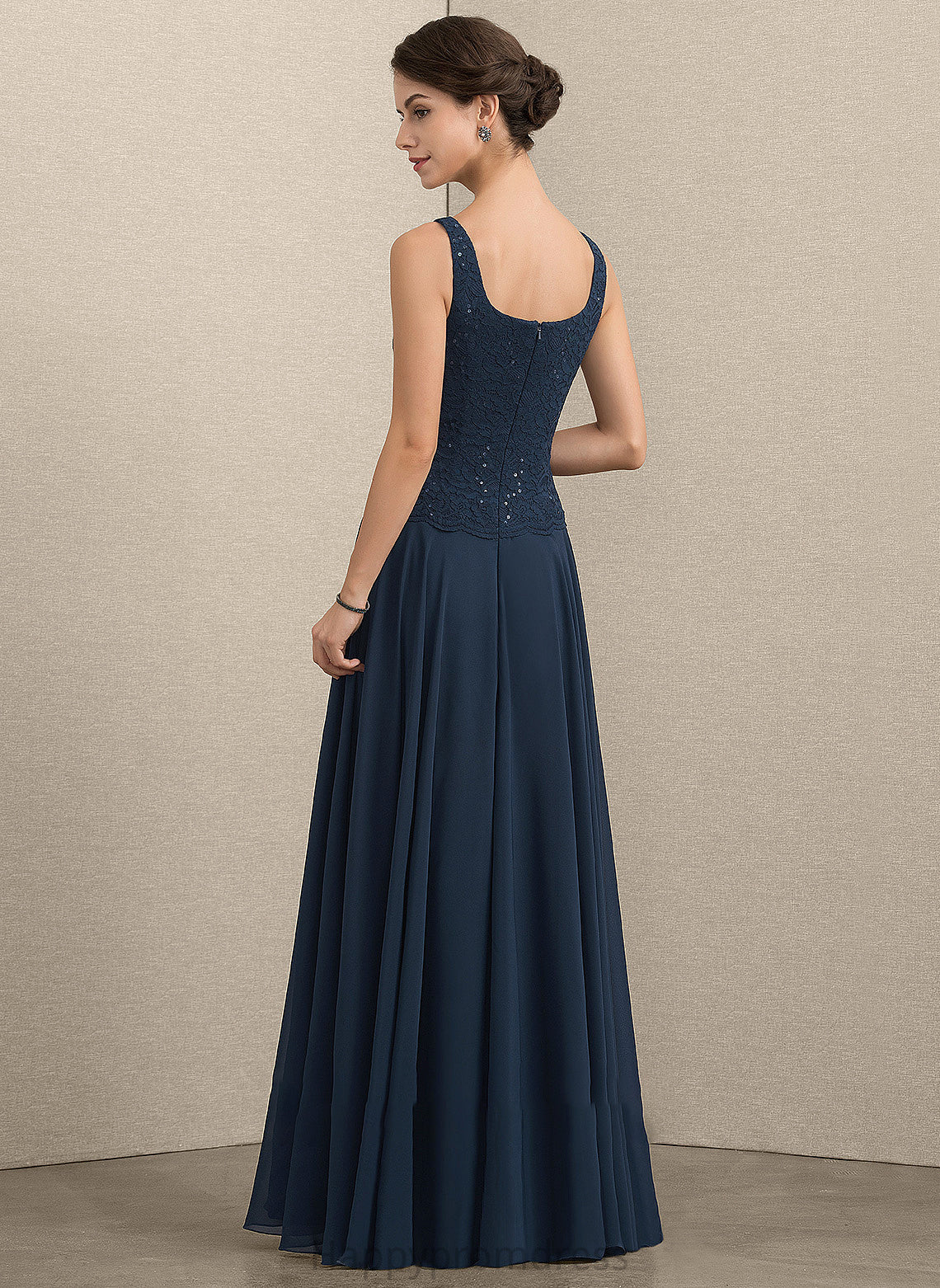 Mother of the Bride Dresses of Bride Neckline Chiffon With Dress Lace the Sequins Floor-Length A-Line Square Mother Ella