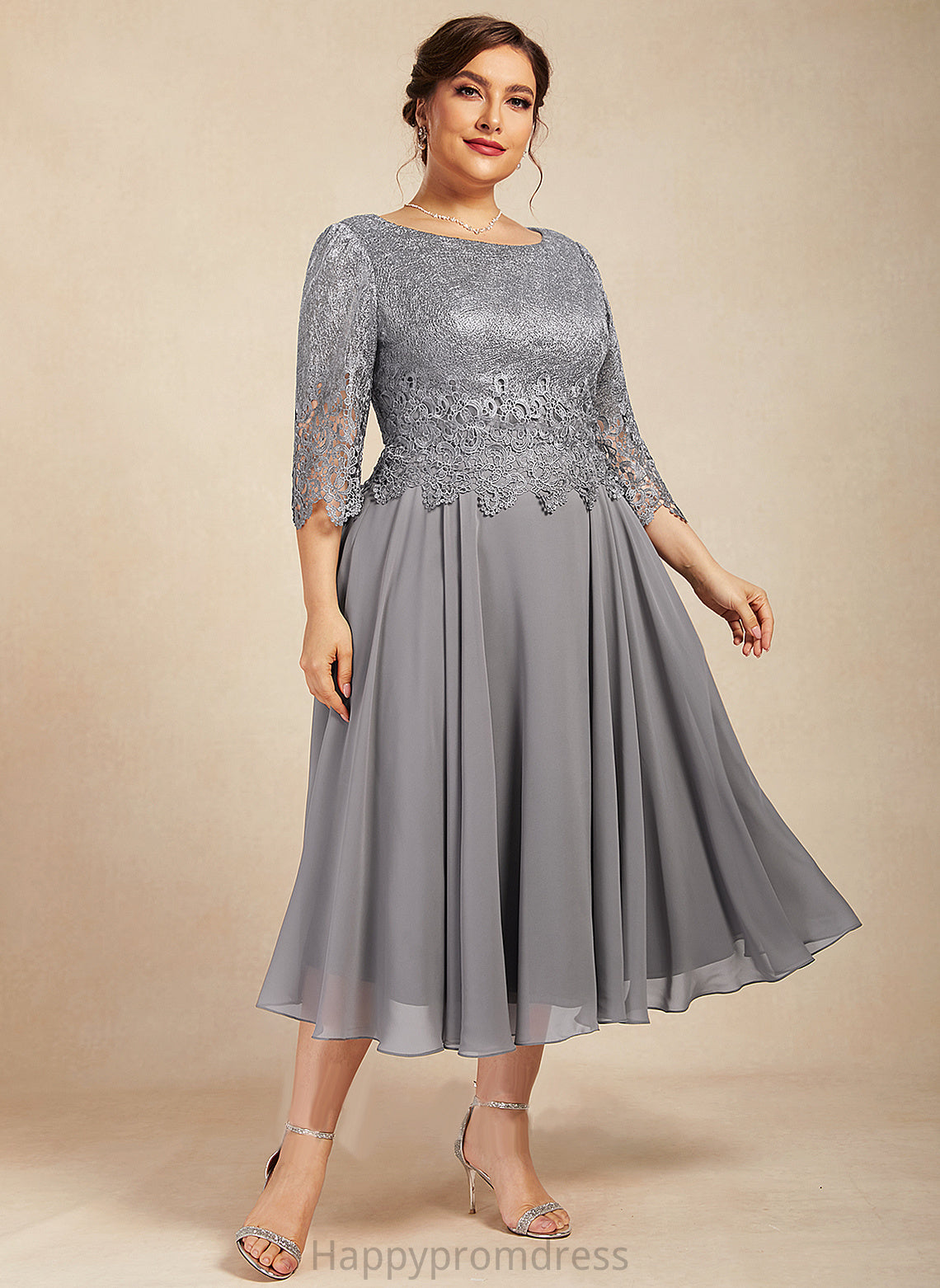 Lace Thalia Bride Dress Chiffon Tea-Length Mother Mother of the Bride Dresses Neck Scoop of the A-Line