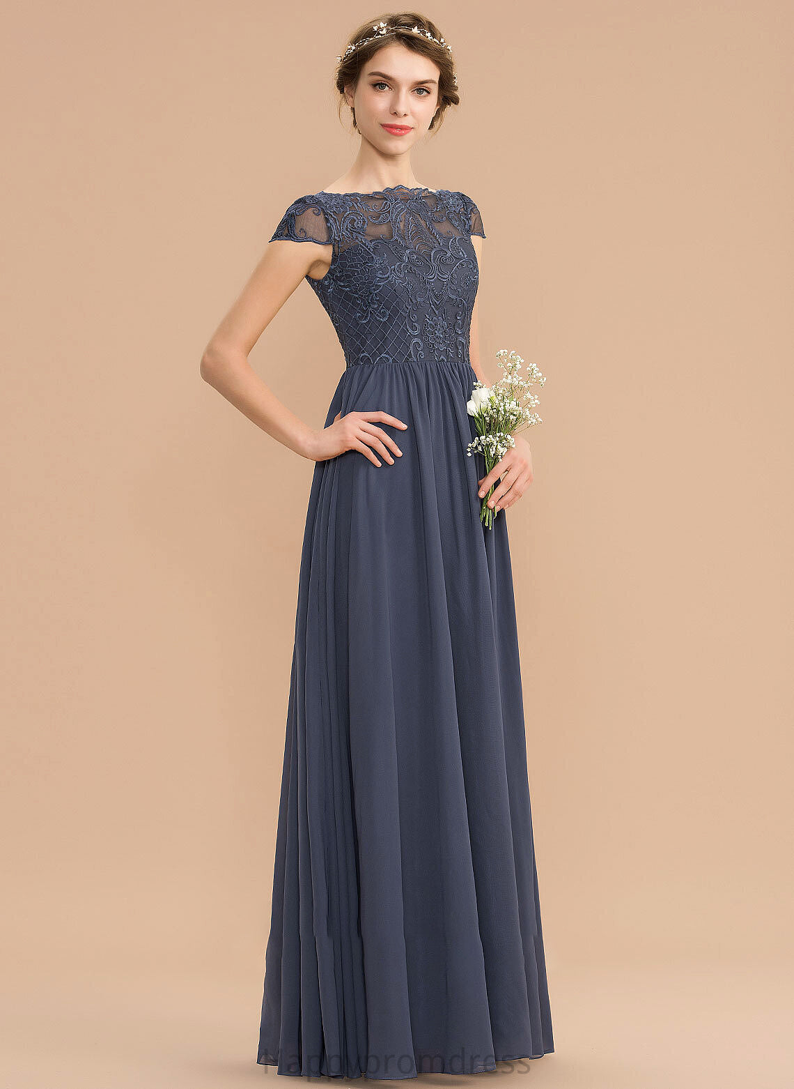 A-Line Length Silhouette Lace Straps Floor-Length Neckline Fabric ScoopNeck Raina Sleeveless A-Line/Princess Bridesmaid Dresses