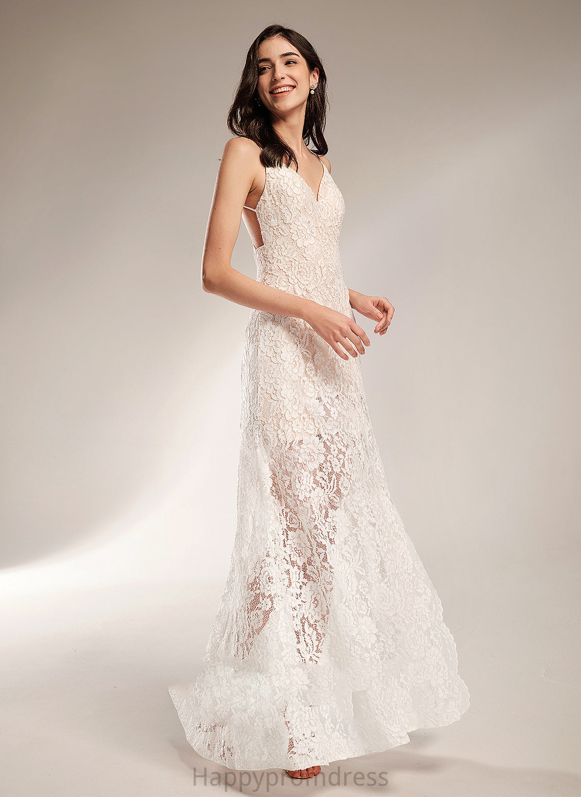 V-neck Christine Sheath/Column Lace Dress Wedding Floor-Length Front Split Wedding Dresses With