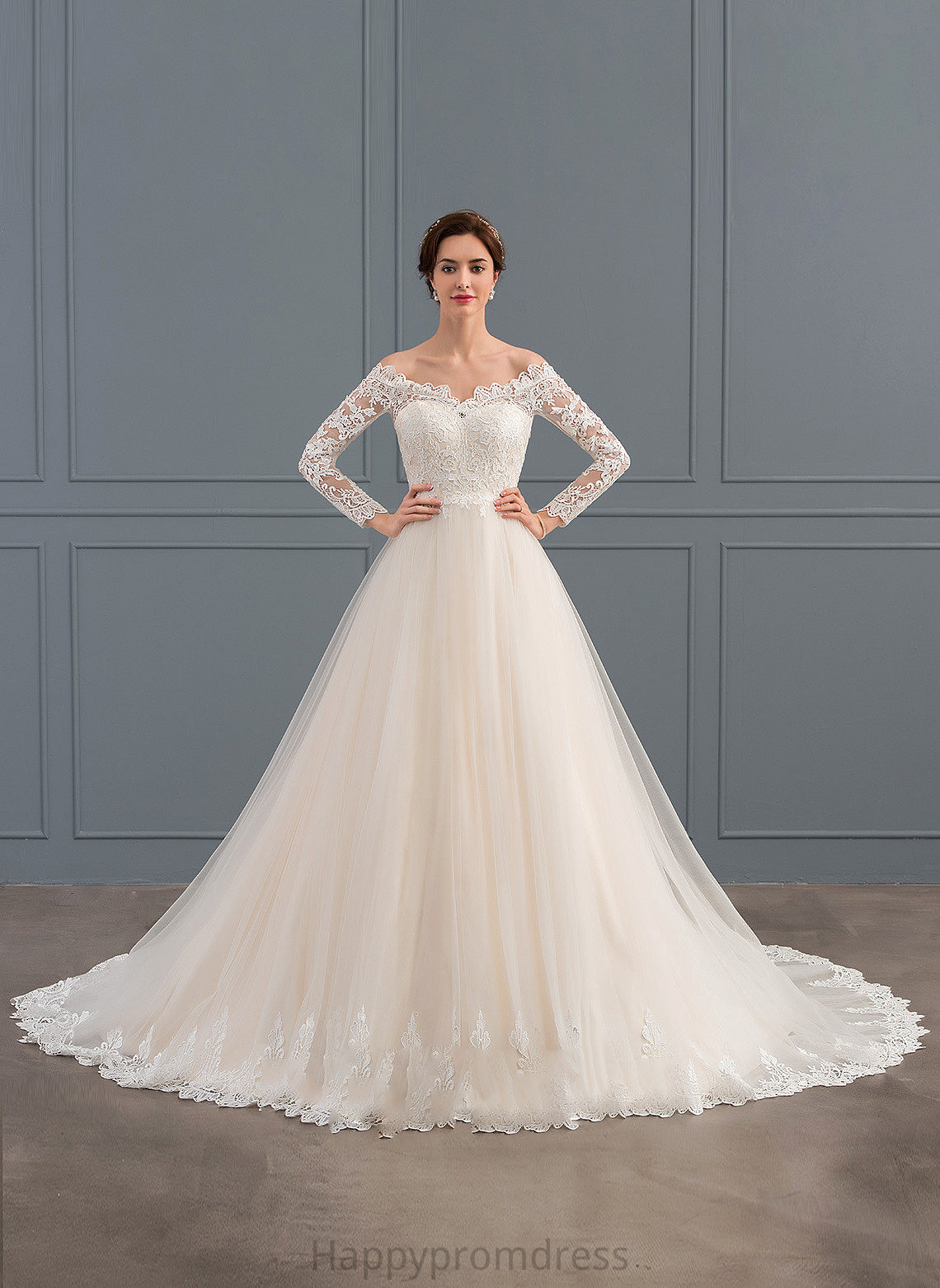 Wedding Dresses Chapel Lace Dress Tulle Off-the-Shoulder Wedding Carolina Ball-Gown/Princess Train