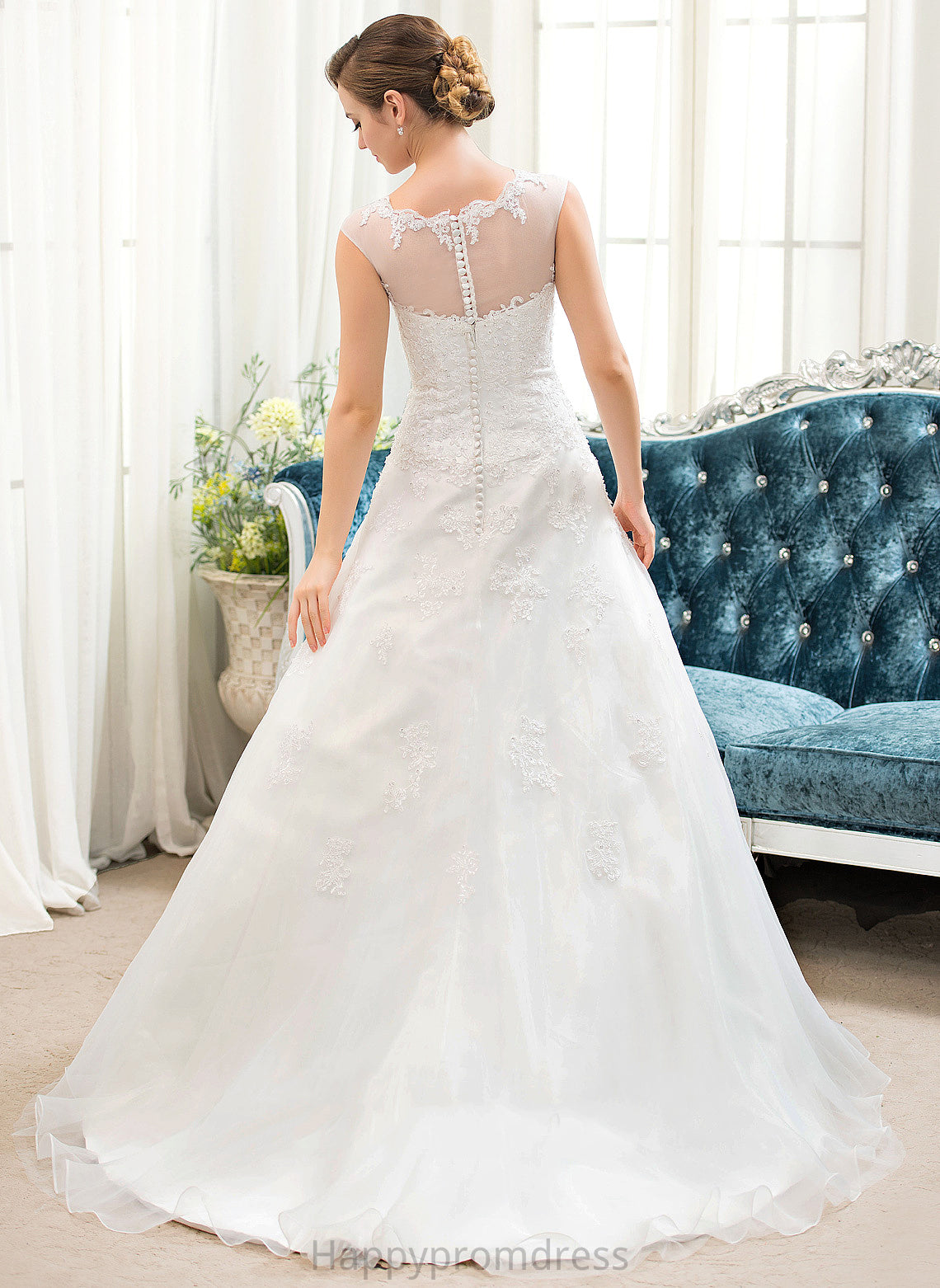 With Sweep Ball-Gown/Princess Illusion Dress Sequins Beading Organza Wedding Dresses Terri Train Wedding Lace Tulle