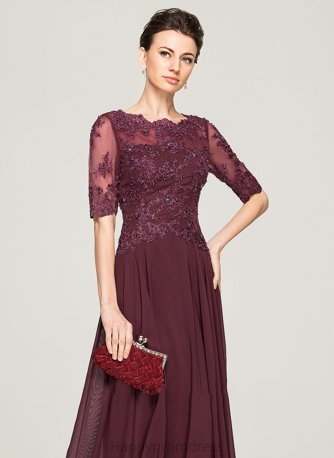 Sequins Mother of the Bride Dresses Scoop With Floor-Length of the Chiffon Mother Bride A-Line Lace Dress Beading Amiah Neck