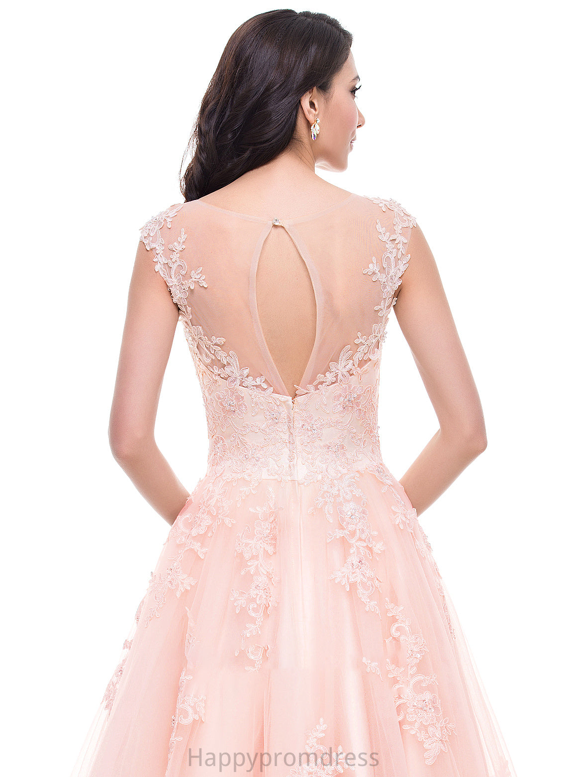 Appliques Scoop Ball-Gown/Princess With Sequins Prom Dresses Winnie Lace Tulle Neck Beading Floor-Length