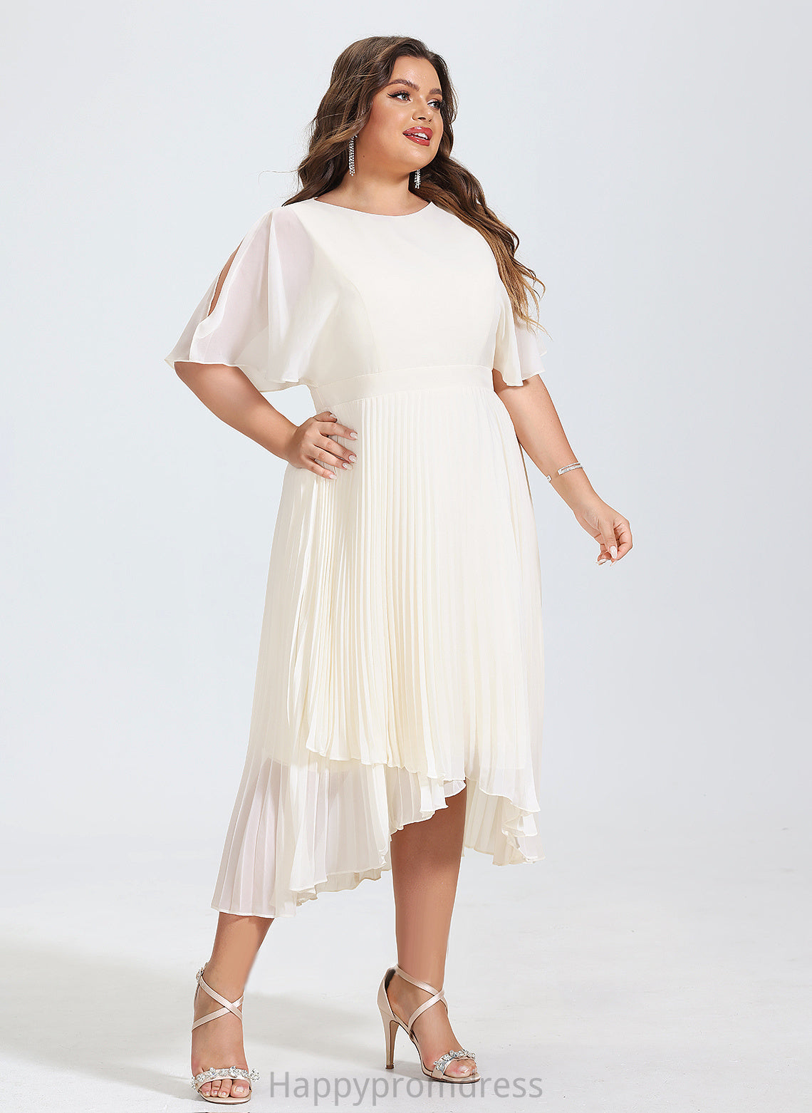 A-Line With Kamila Cocktail Dresses Asymmetrical Cocktail Dress Pleated Scoop Neck Chiffon