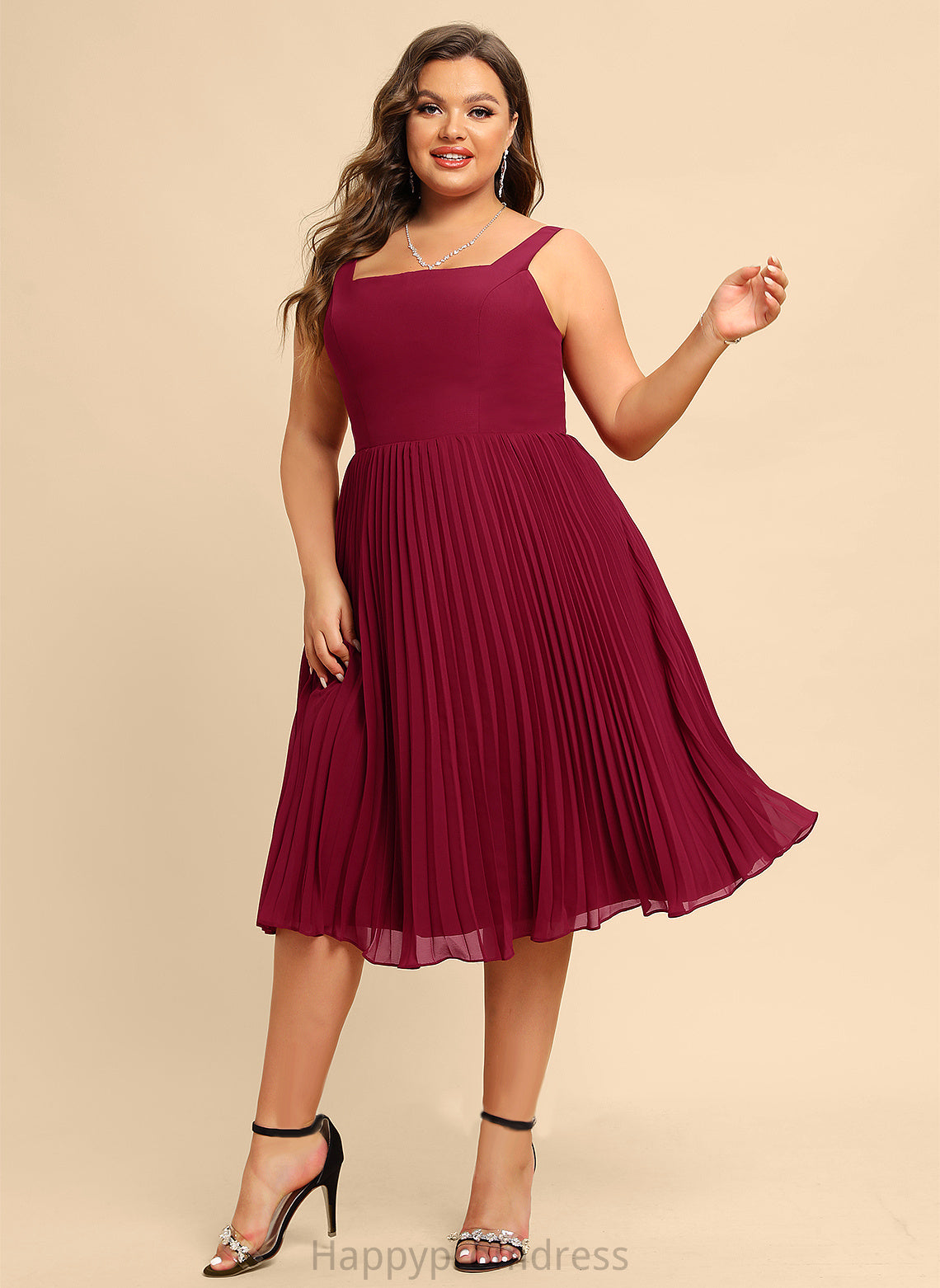 Homecoming Dresses Homecoming A-Line With Chiffon Square Pleated Neckline Knee-Length Dress Elaina