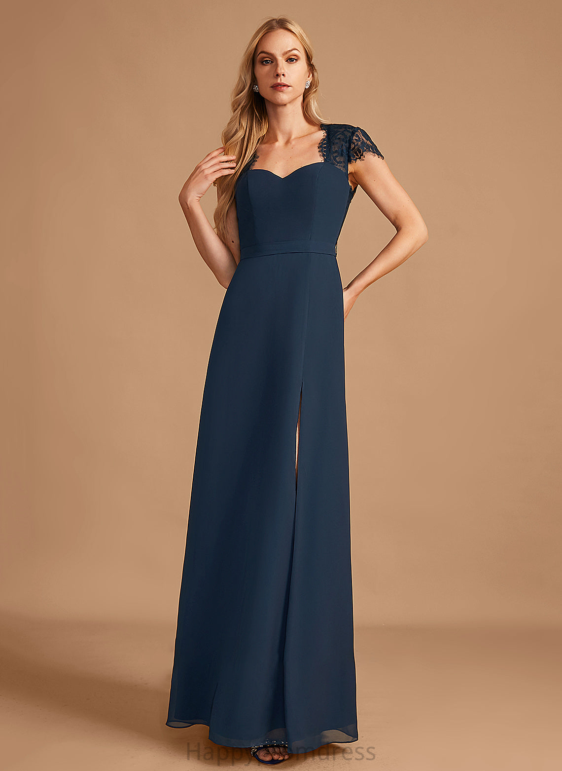 V-neck A-Line Length Lace Floor-Length Silhouette Fabric Embellishment SplitFront Neckline Kayleigh Sleeveless Bridesmaid Dresses