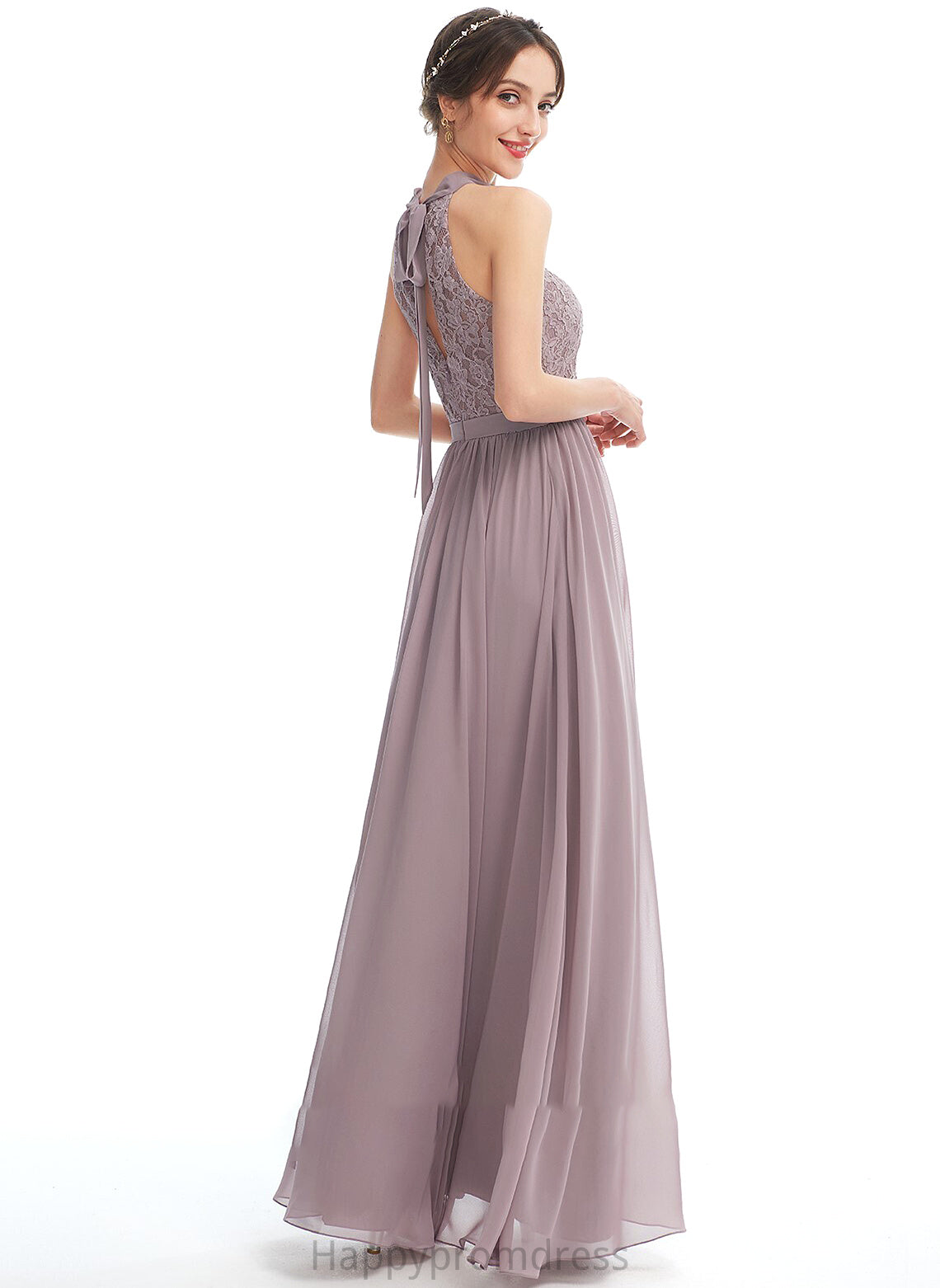 Fabric Halter Neckline SplitFront Floor-Length Length Silhouette Embellishment A-Line Danika Sleeveless Natural Waist Bridesmaid Dresses