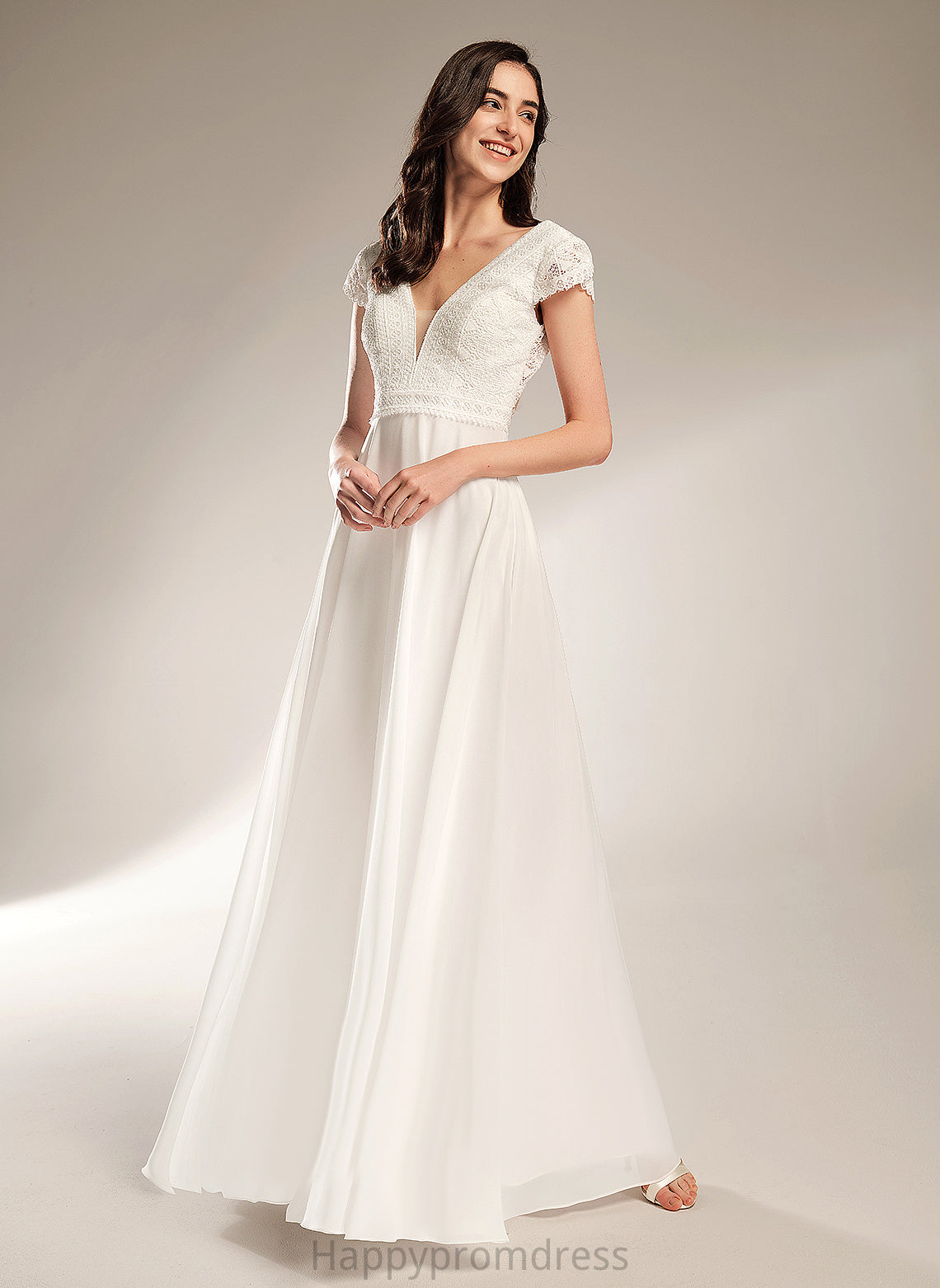 Wedding A-Line Wedding Dresses Chiffon Dress Lace V-neck Lyla Floor-Length