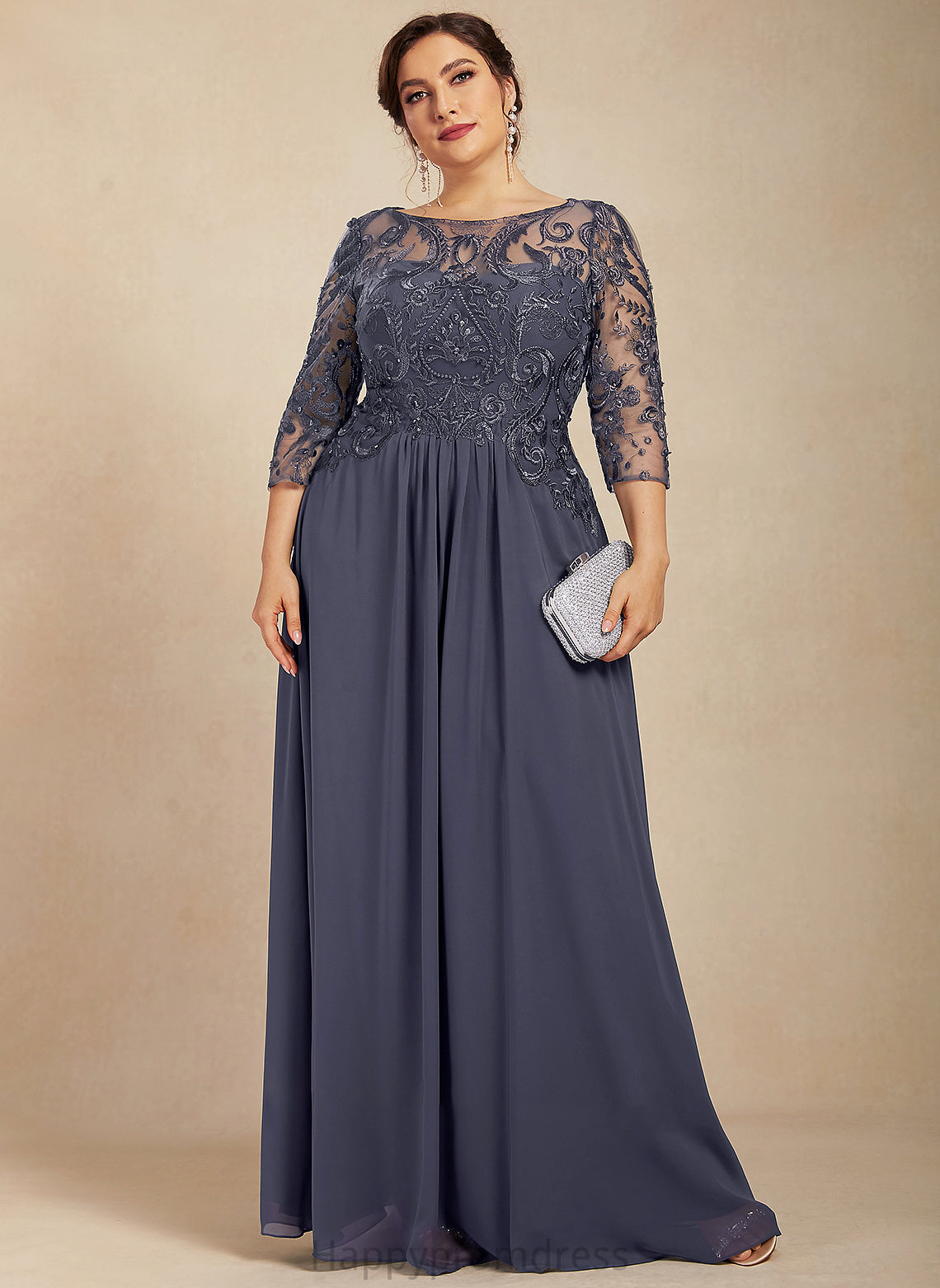 Dress Floor-Length Lace the Scoop With Bride Mother of the Bride Dresses Sequins A-Line Chiffon of Gabriella Mother Neck Beading