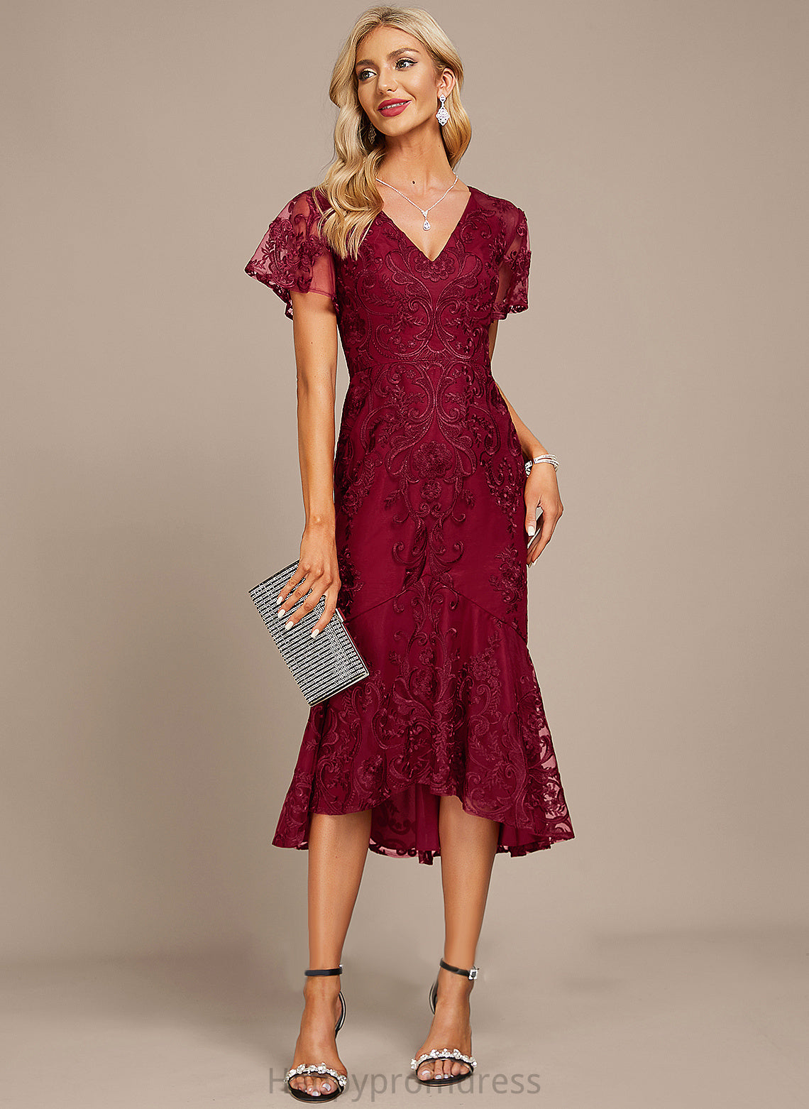 Asymmetrical Trumpet/Mermaid Olga Lace V-neck Dress Cocktail Dresses Cocktail