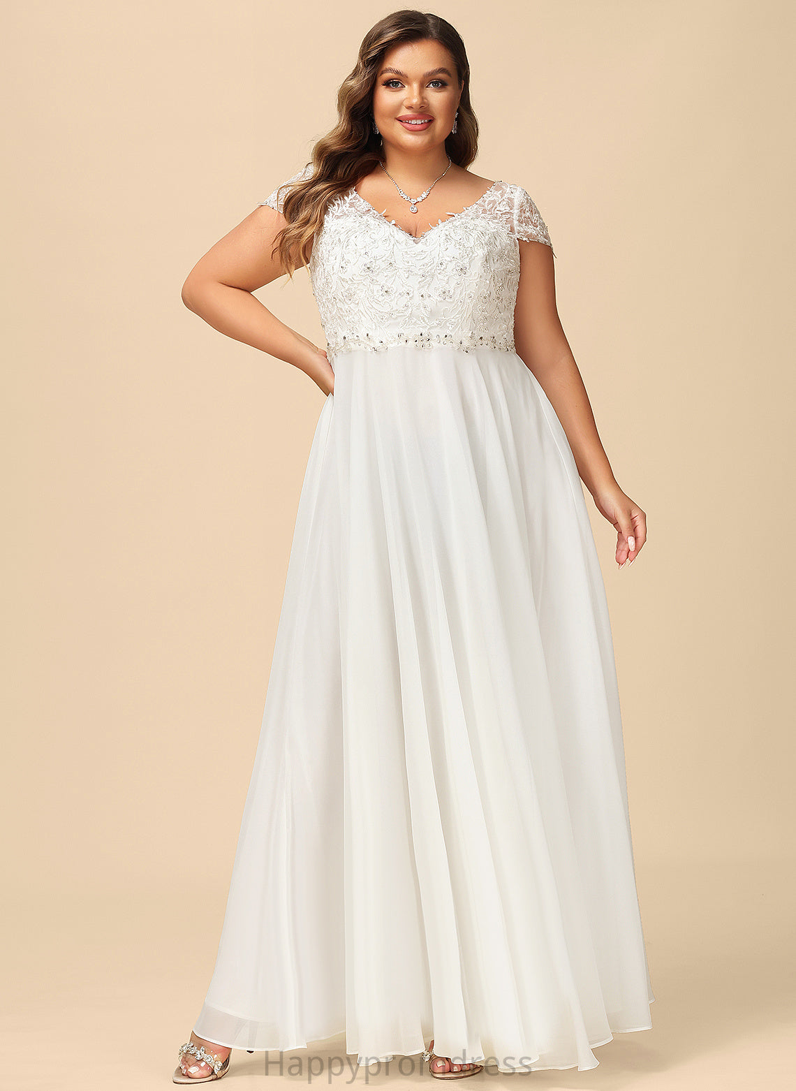 Wedding Dresses A-Line Wedding Floor-Length V-neck With Chiffon Beading Kylee Sequins Dress Lace