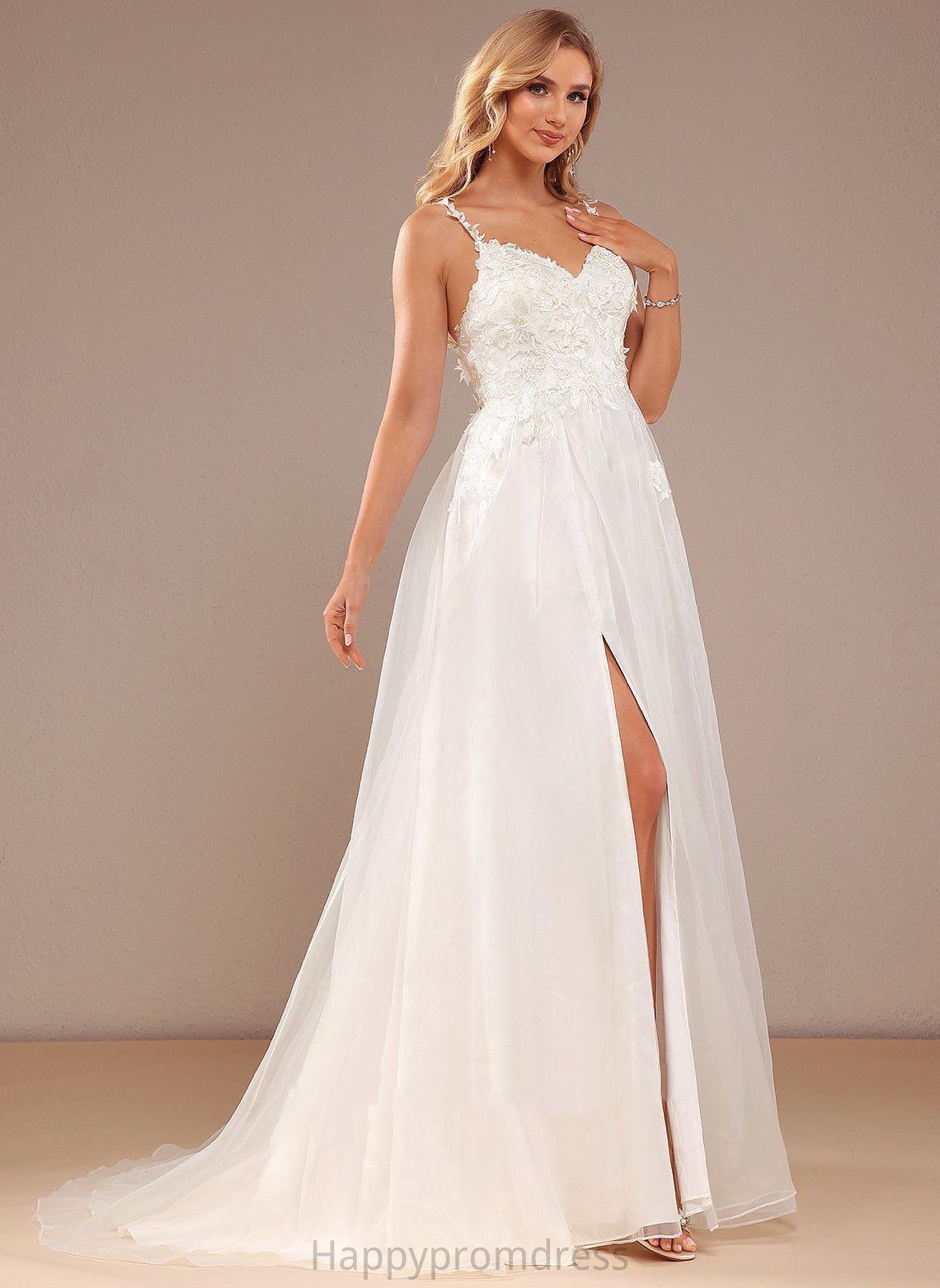 With Ball-Gown/Princess Wedding Dresses Court Angeline Front Dress Lace Split Lace Train Organza Wedding V-neck