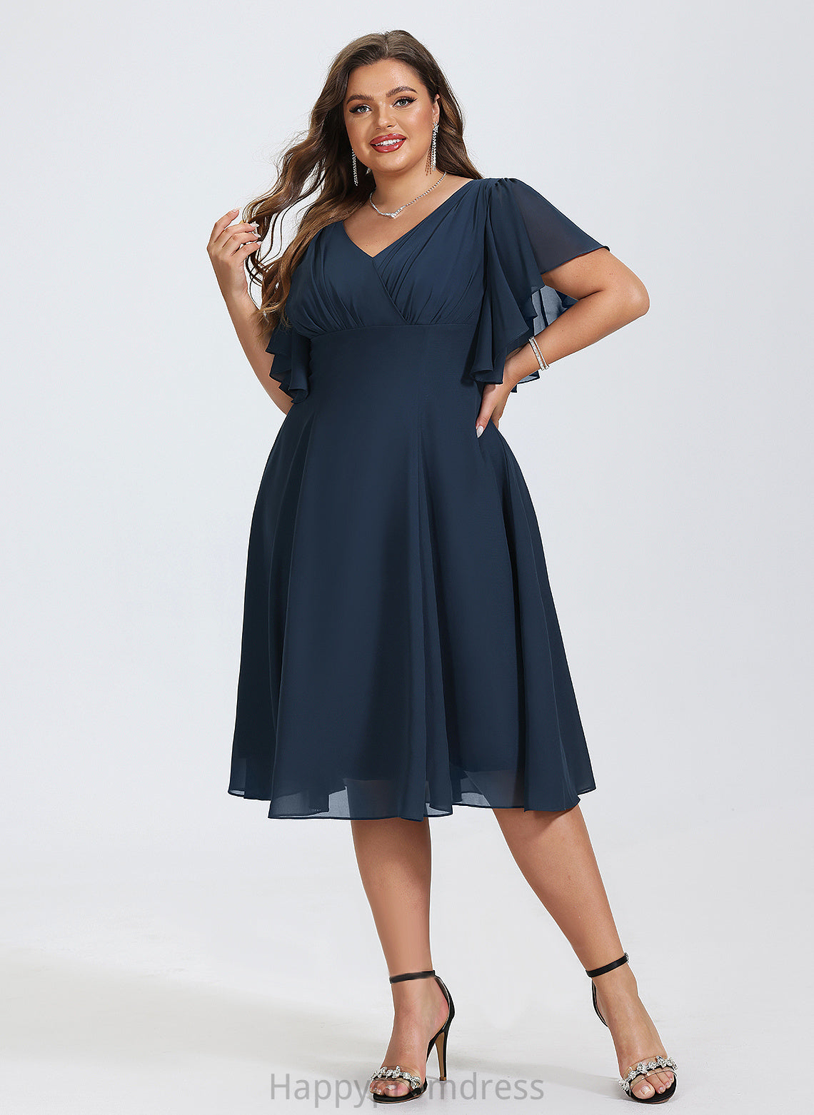 A-Line Cocktail Dresses Sal Knee-Length V-neck Chiffon Cocktail Dress