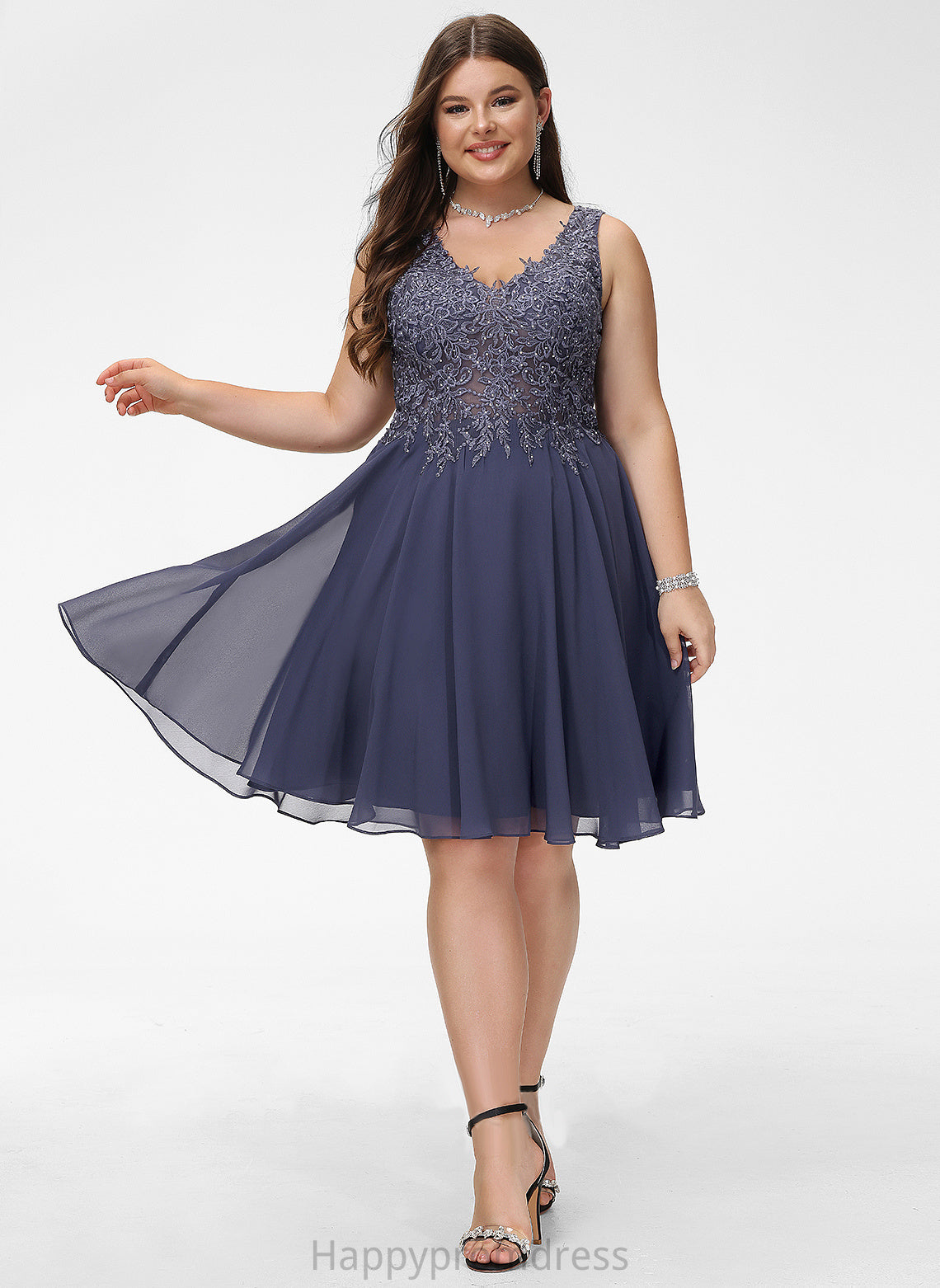 Beading Lace Justice Dress V-neck With A-Line Knee-Length Homecoming Dresses Chiffon Homecoming