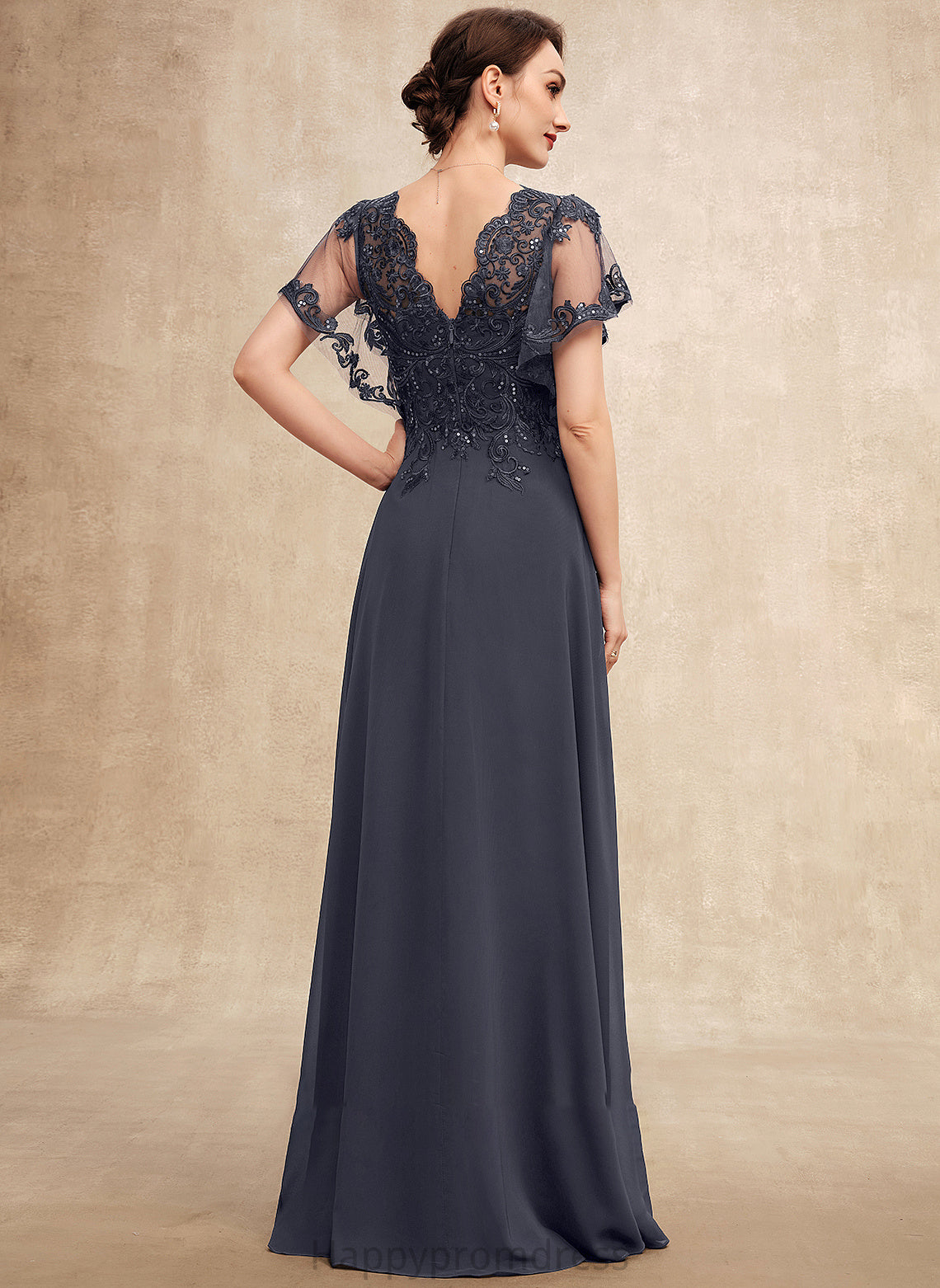 Mother A-Line Chiffon Lace Natasha Dress of Sequins V-neck Bride the With Floor-Length Mother of the Bride Dresses