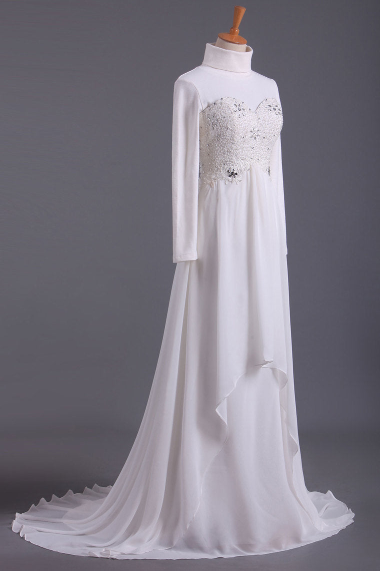 2024 Musilim Wedding Dresses Empire Waist Sweetheart Chiffon With Beading&Sequince