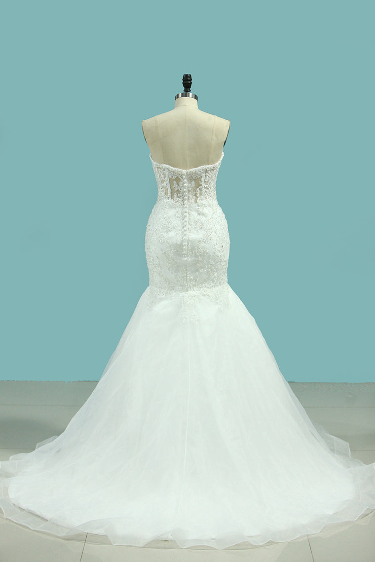 2024 Sweetheart Wedding Dresses Mermaid Organza With Applique And Beads