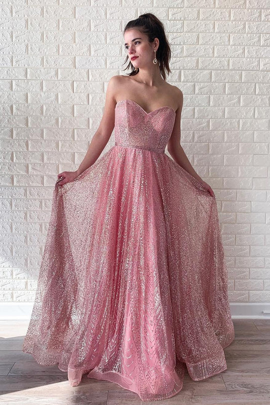 Stunning Sweetheart Low Back A Line Prom Dresses with Sequins